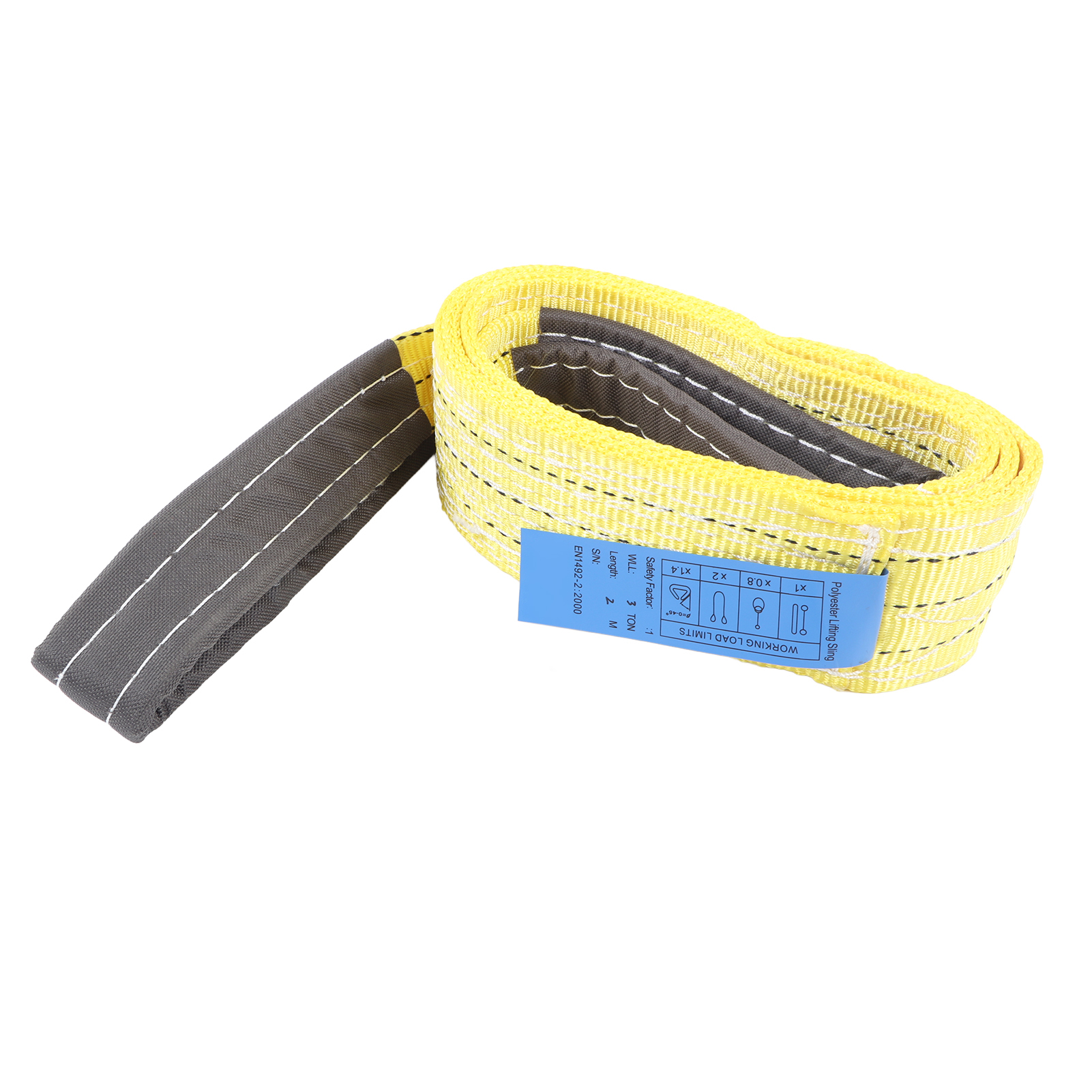 3t 2m Gelbes Polyester-flachhebeband Mit Doppelschlaufe Für Industriekrane