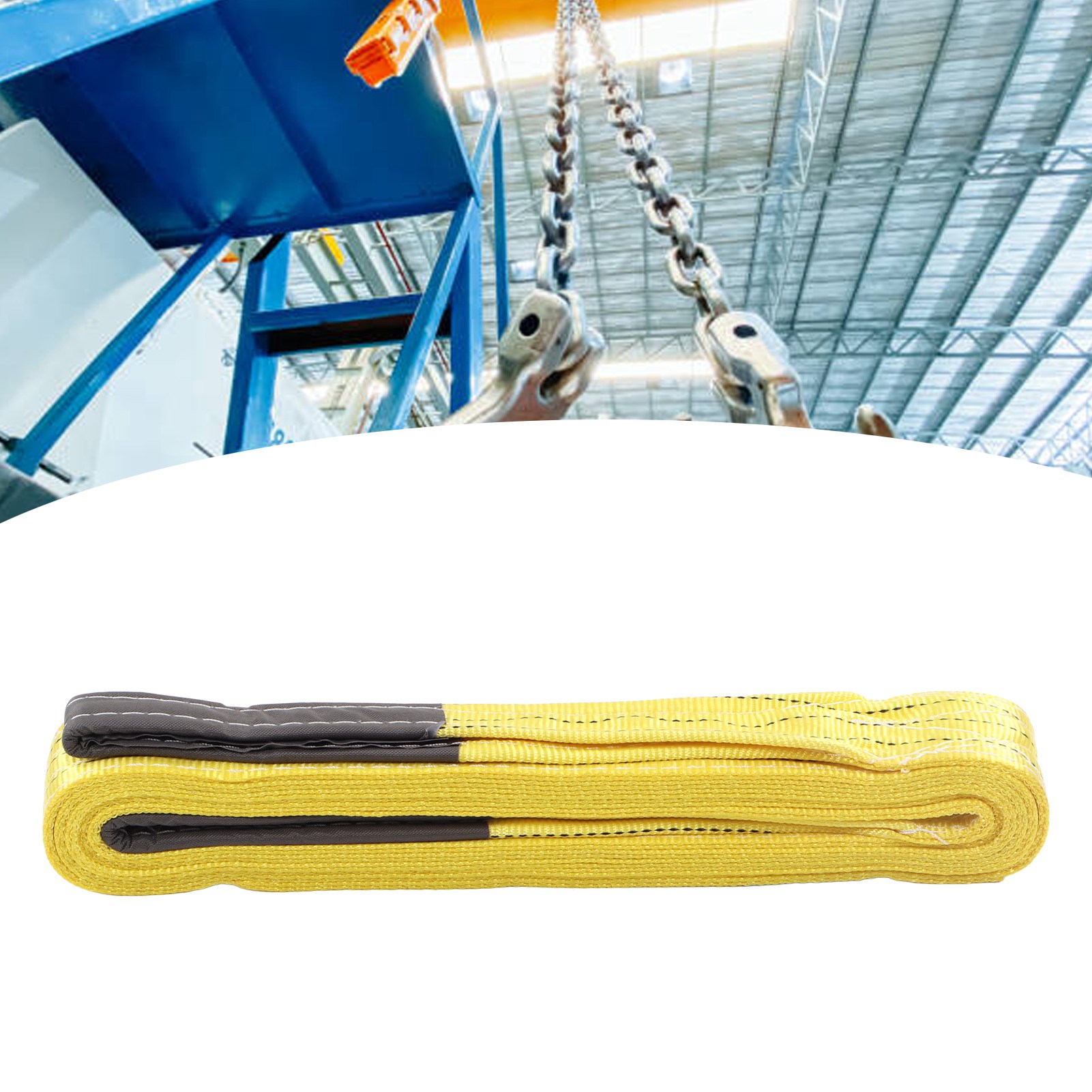 3t 6m Gelbes Polyester-flachhebeband Mit Doppelschlaufe Für Industriekrane
