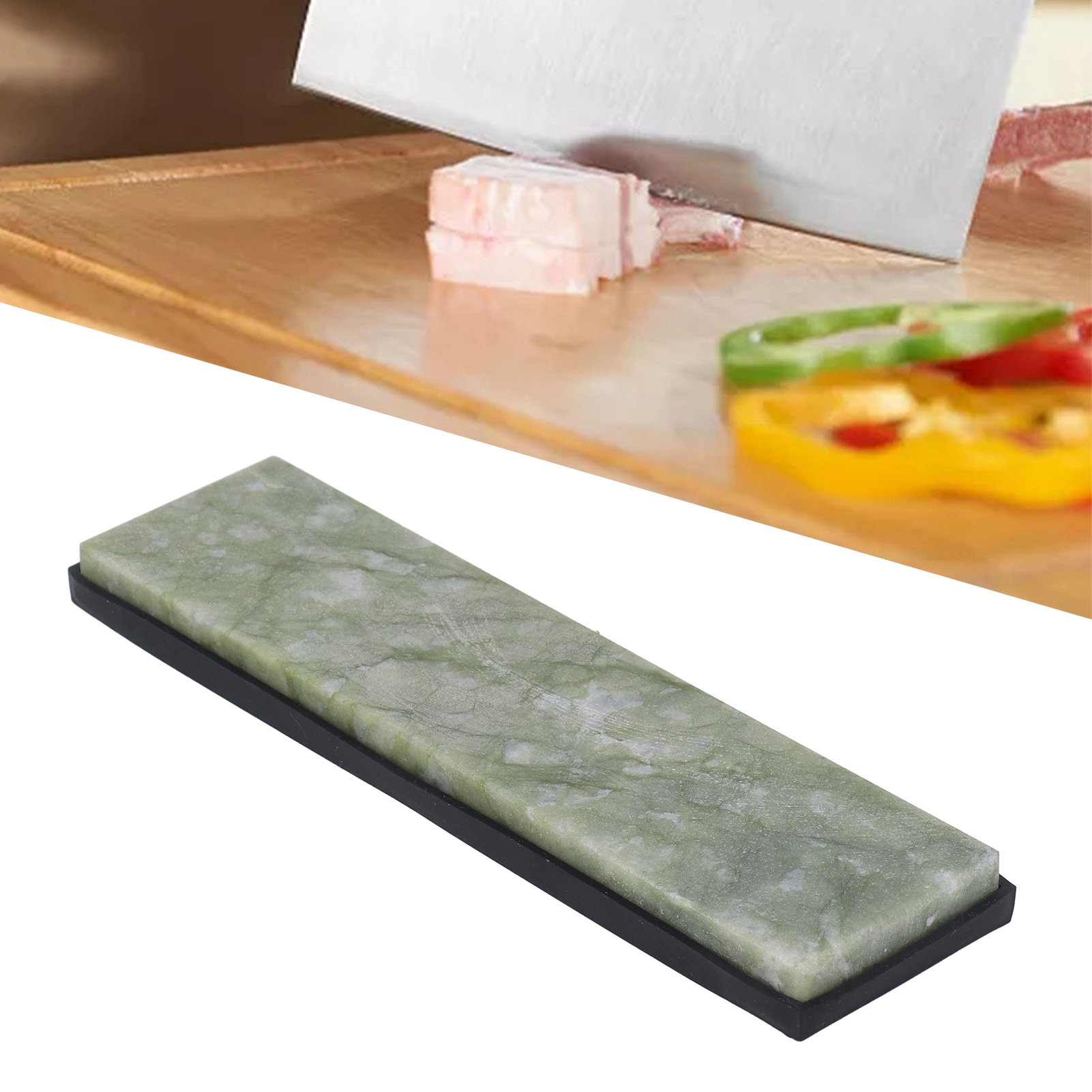 Natürlicher Grüner Jade-schärfstein, 200x50x12mm, Körnung 10000, Professioneller Küchenschärfstein Mit Gummibasis.