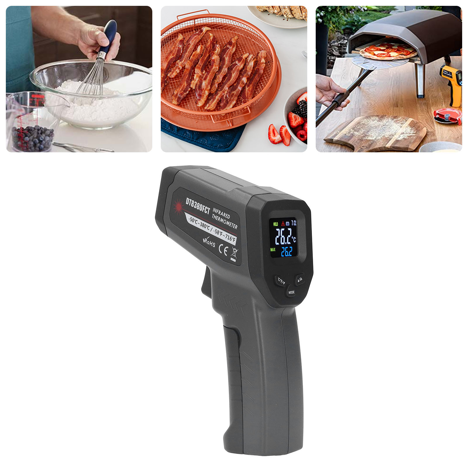 Das Tragbare Thermometer Dt8380fct Verfügt Über Einen Einstellbaren Emissionsgrad Von 12:1.