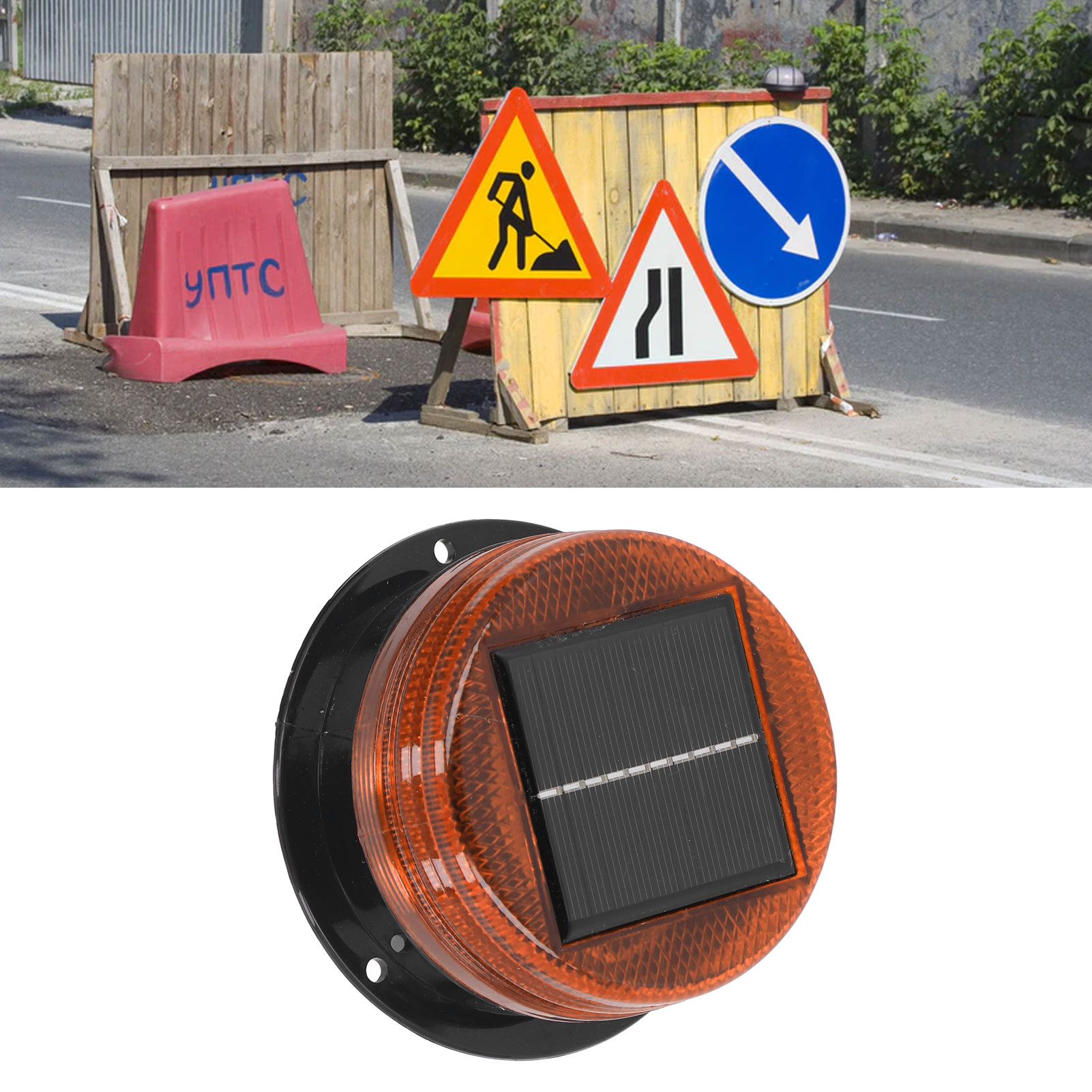 Solarbetriebene Blinksignalleuchte Für Die Baustellensicherheit, Gelbes Licht.