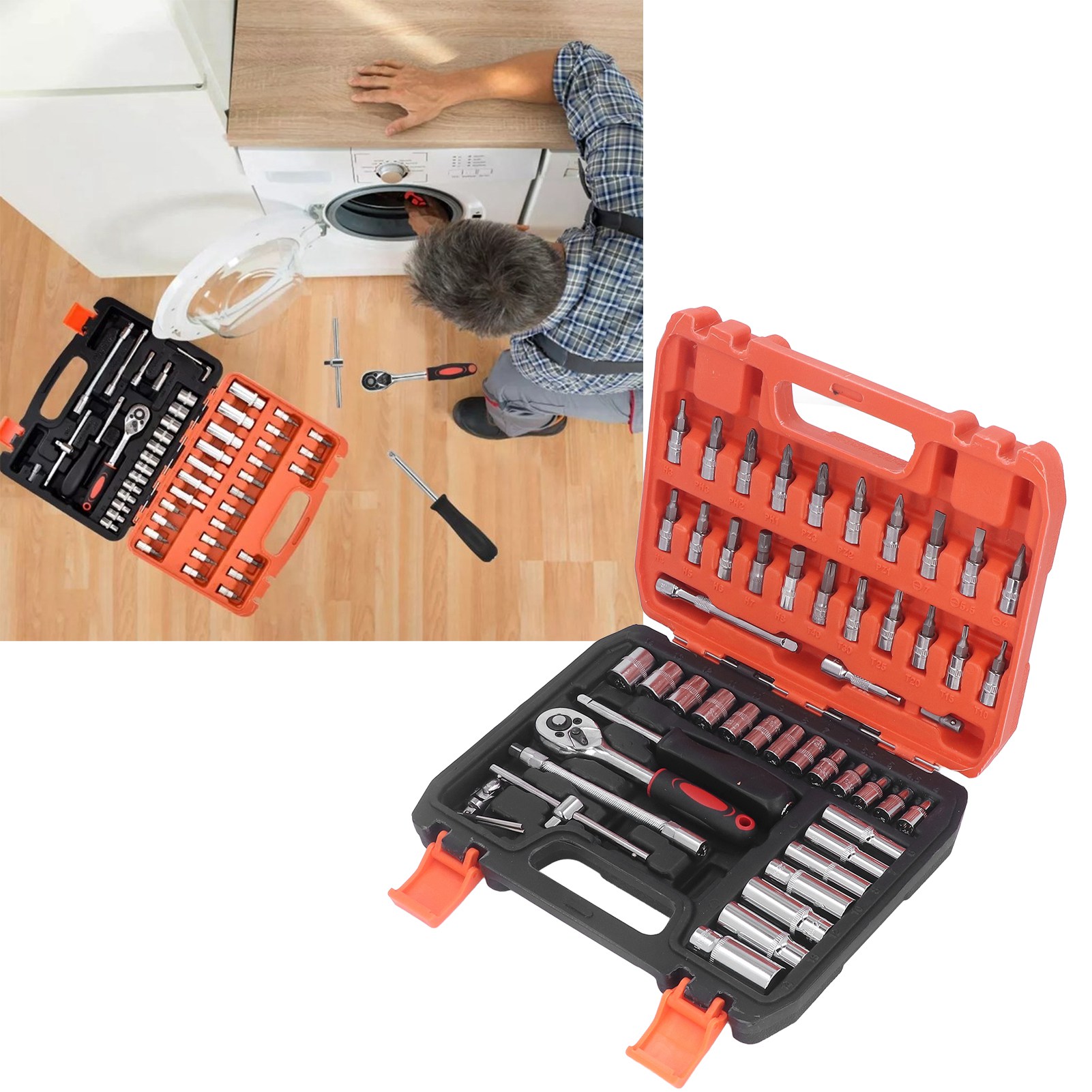 53-teiliges Set, Farblich Verpackter Ratschen-steckschlüssel, 53-teiliges Werkzeugset, Kfz-reparatur-werkzeugkasten, Multifunktionsset.