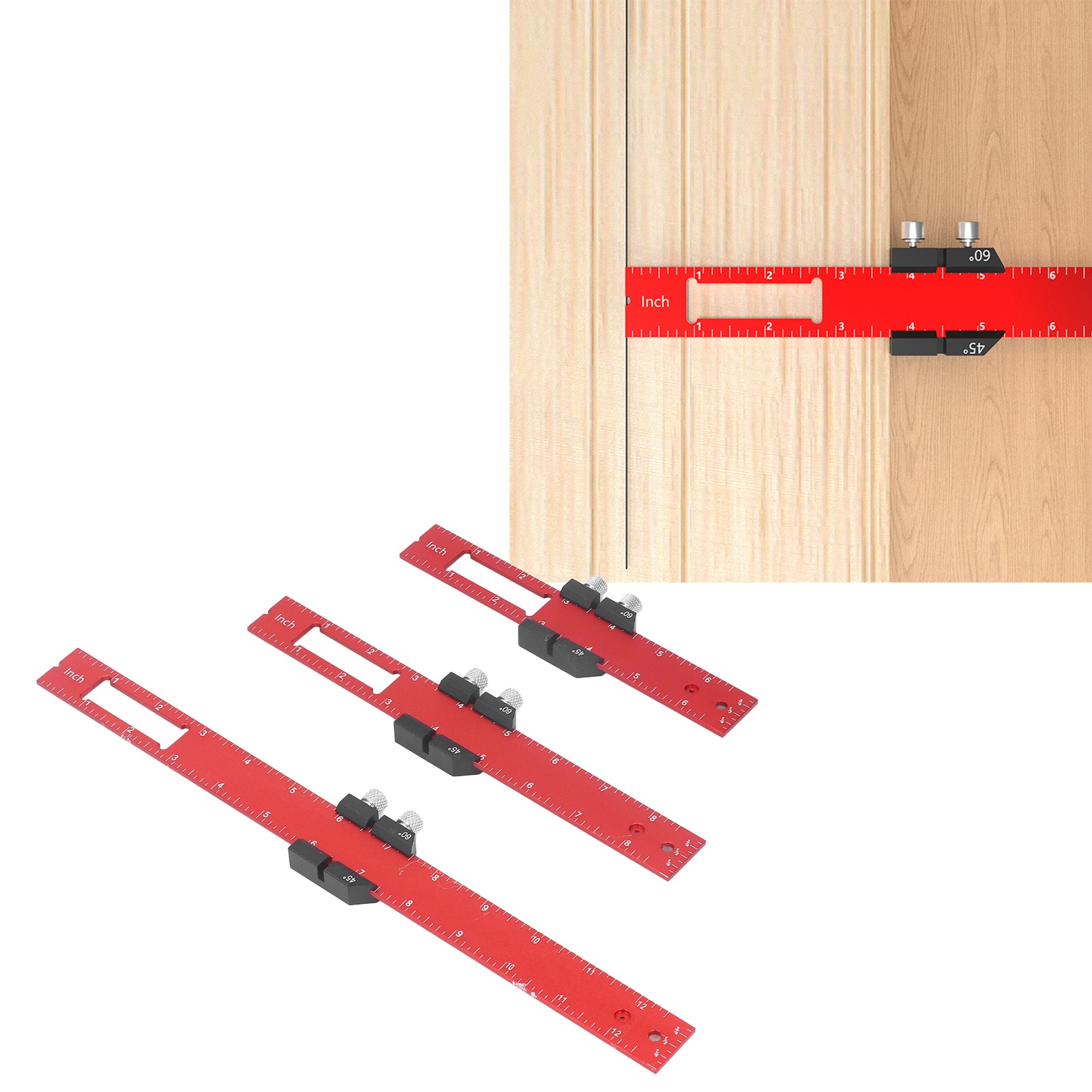 Positionier- Und Winkelmarkierungslineal Für Die Holzbearbeitung, Aus Aluminiumlegierung, In 3 Teilen.