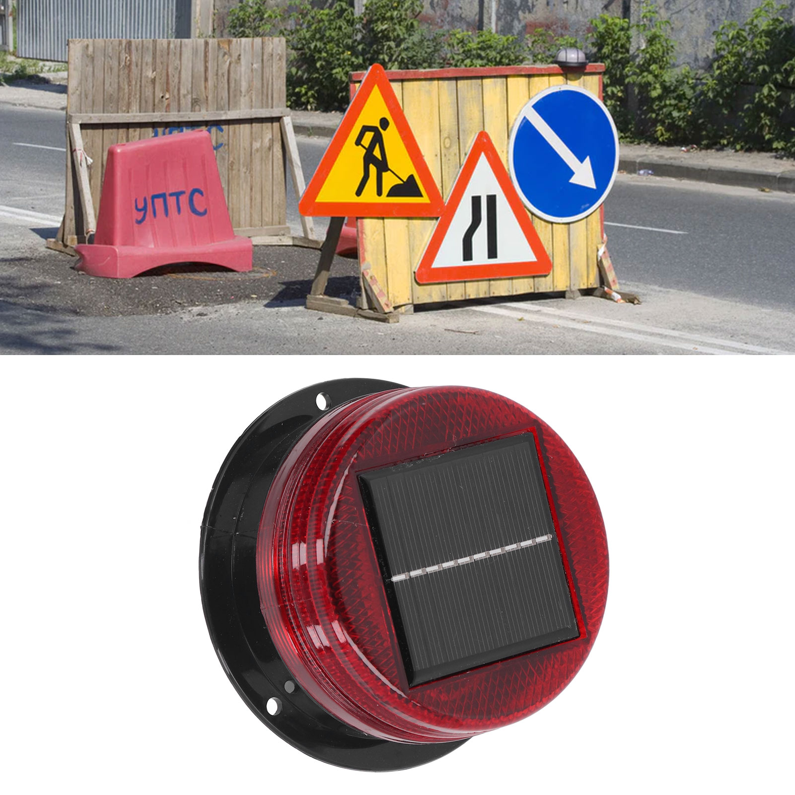 Solarbetriebene Blinkwarnleuchte Für Baustellensicherheit, Blinkendes Verkehrsschild, Rotes Licht