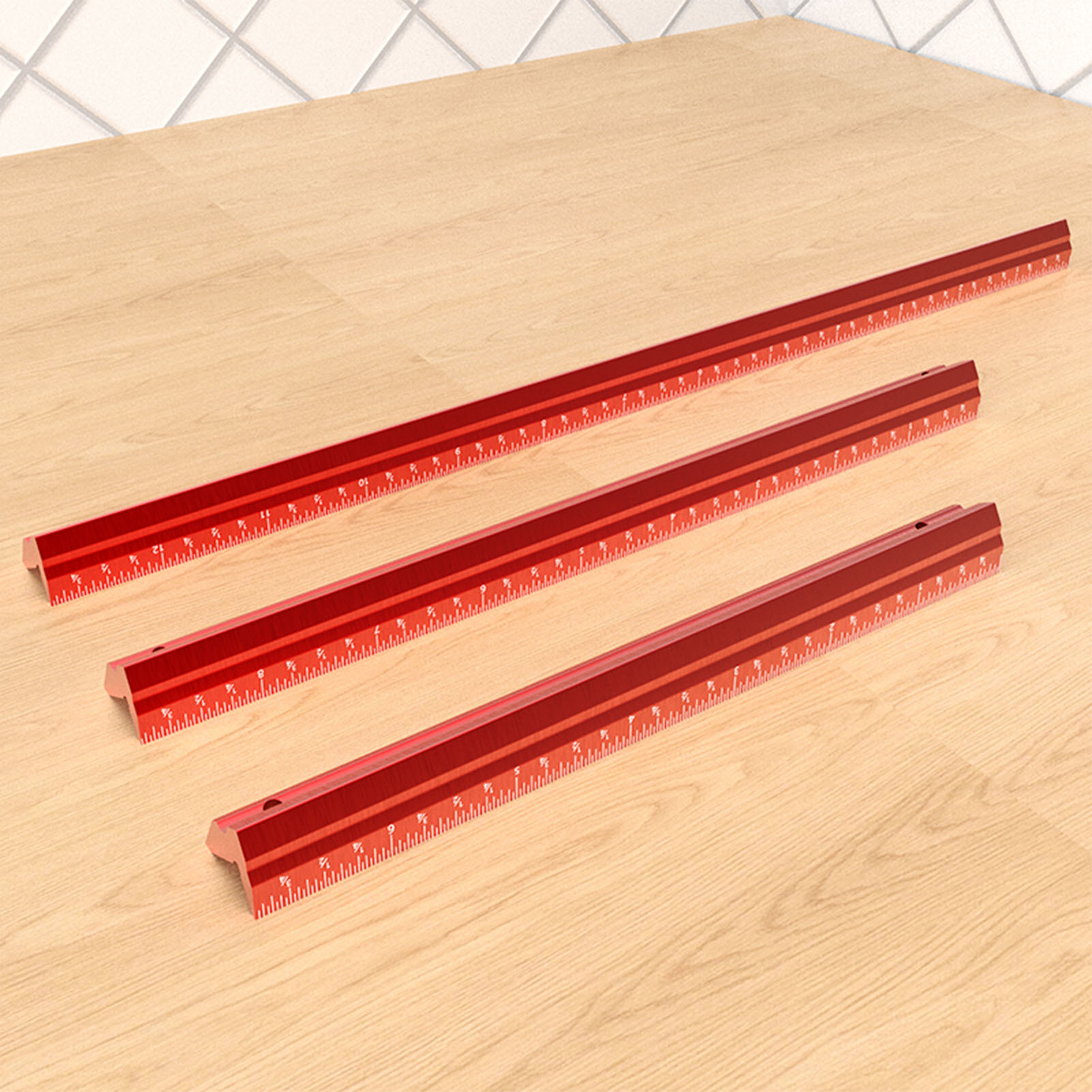 Set Aus 3 Präzisen Zoll-messlinealen Aus Aluminiumlegierung Für Die Holzbearbeitung