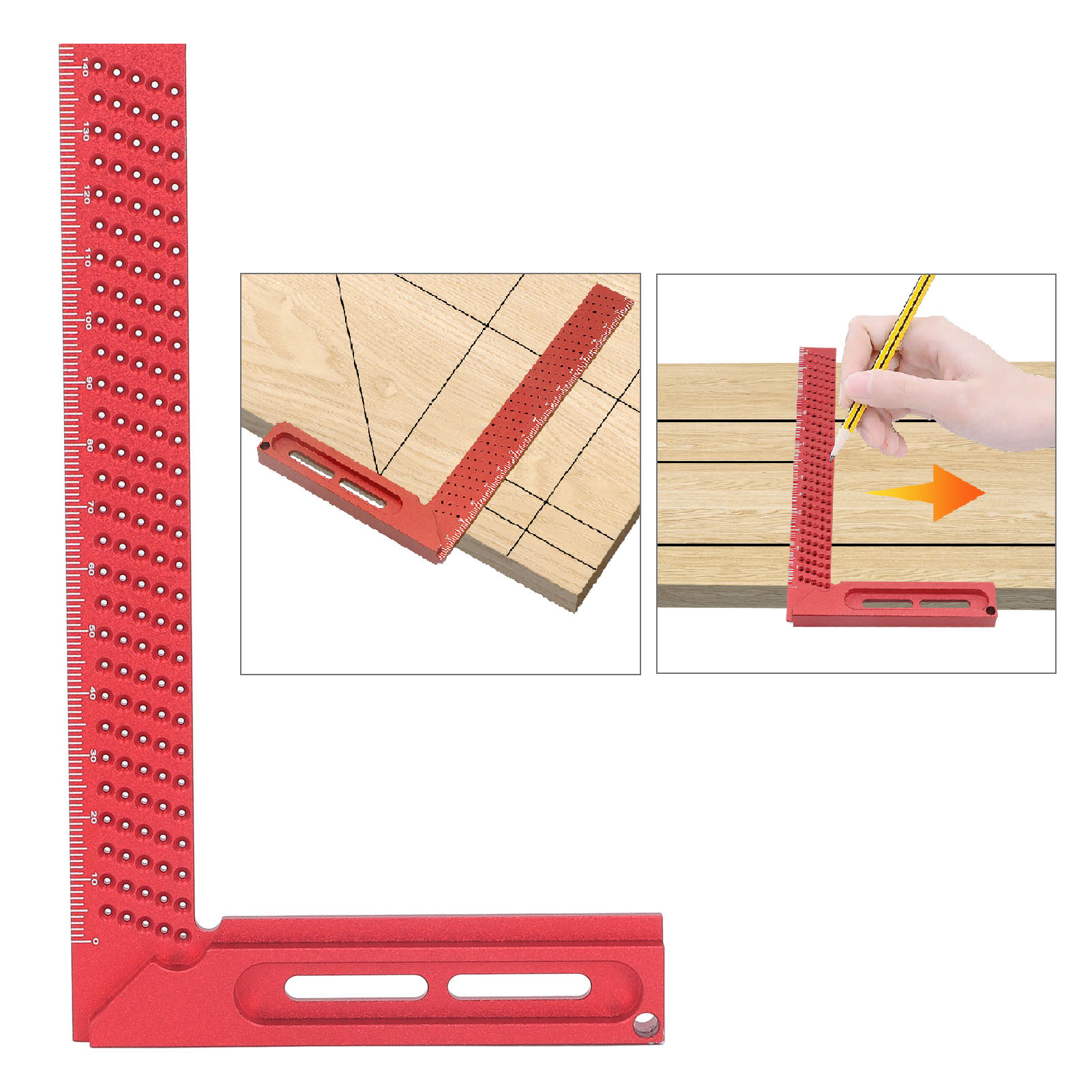 160 Mm Perforierter Rechtwinkliger Lineal Aus Aluminiumlegierung, 45/90-grad-holzbearbeitungslineal, Metrischer Höhenlineal, Messwerkzeug Für Die Holzbearbeitung