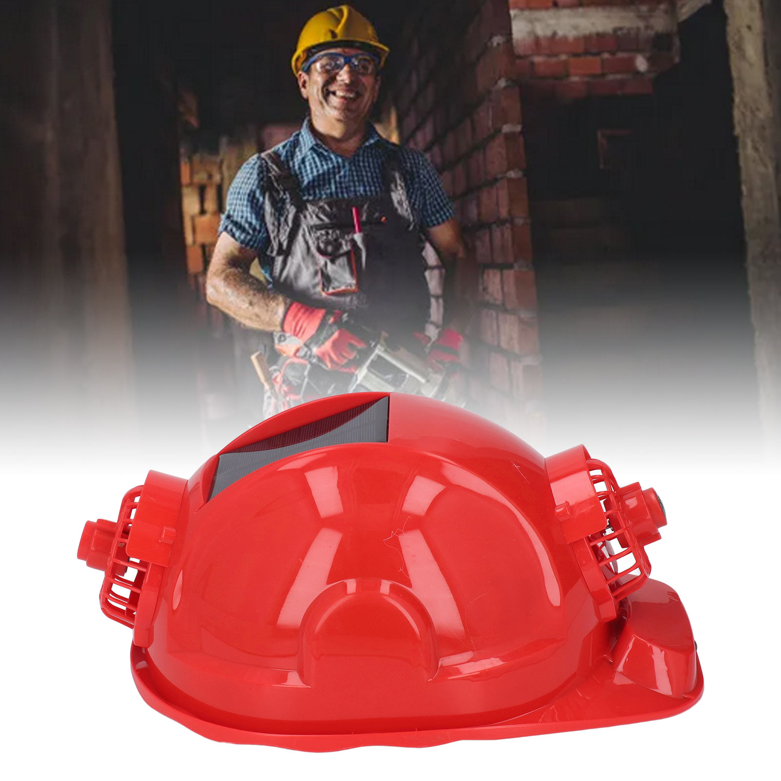 Helm Mit Integriertem Solarventilator, Intelligenter Klimaanlagenhelm, Sonnenschutzhelm Für Den Sommer, Rot.