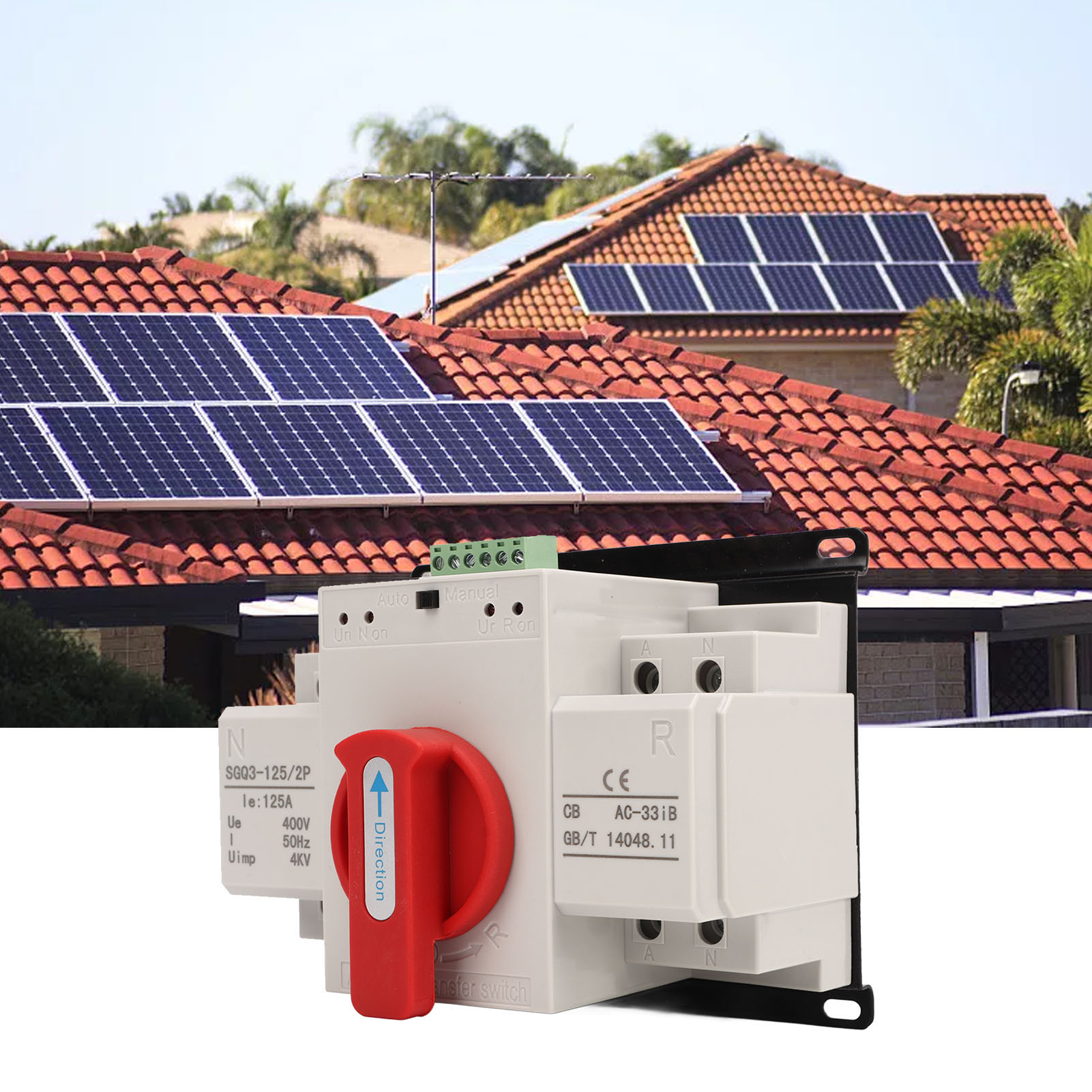 Sgq3-125/2p 125a Automatischer Umschalter Für Zwei Stromversorgungen Mit Rotem Griff, Standardausführung 400 V
