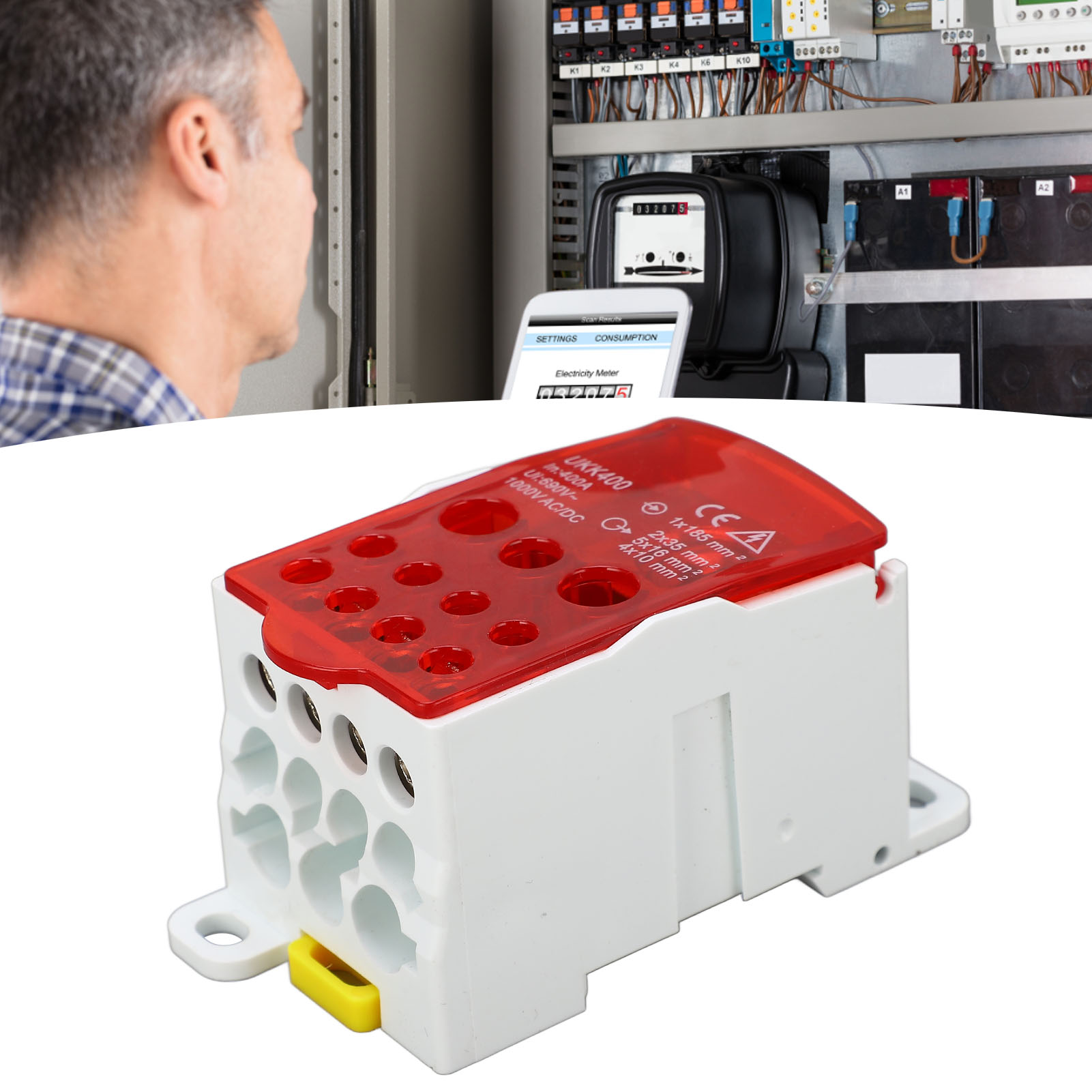 Ukk400 C45 Einpolige Schienenanschlussdose, Verbindbarer Abzweigschalter, 690 V 400 A, Rot