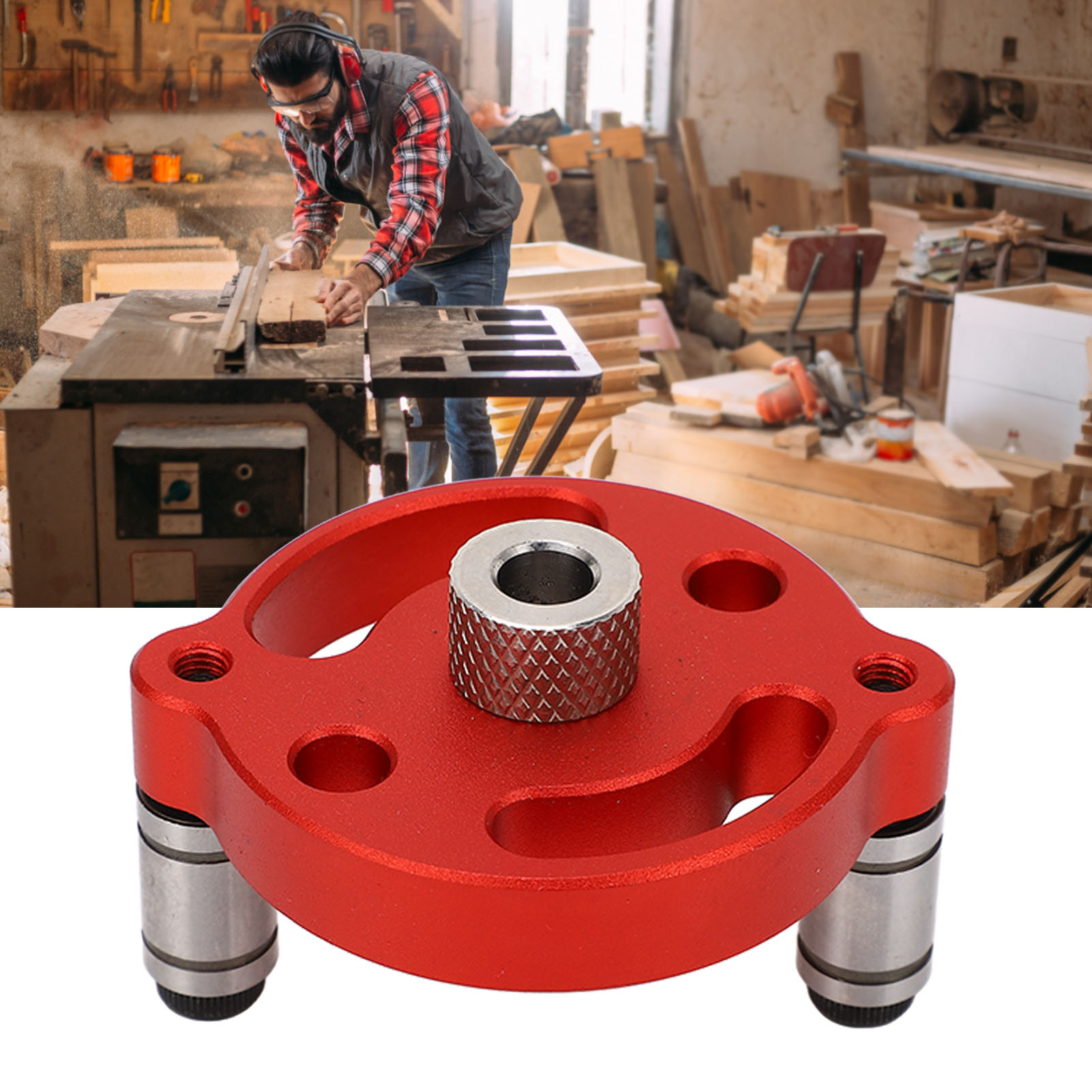 Holzbearbeitungswerkzeugset Mit Adaptiver Zentrierbohrlehre, Einzelloch-positionierbohrer, Massivholzplatte, Rot.
