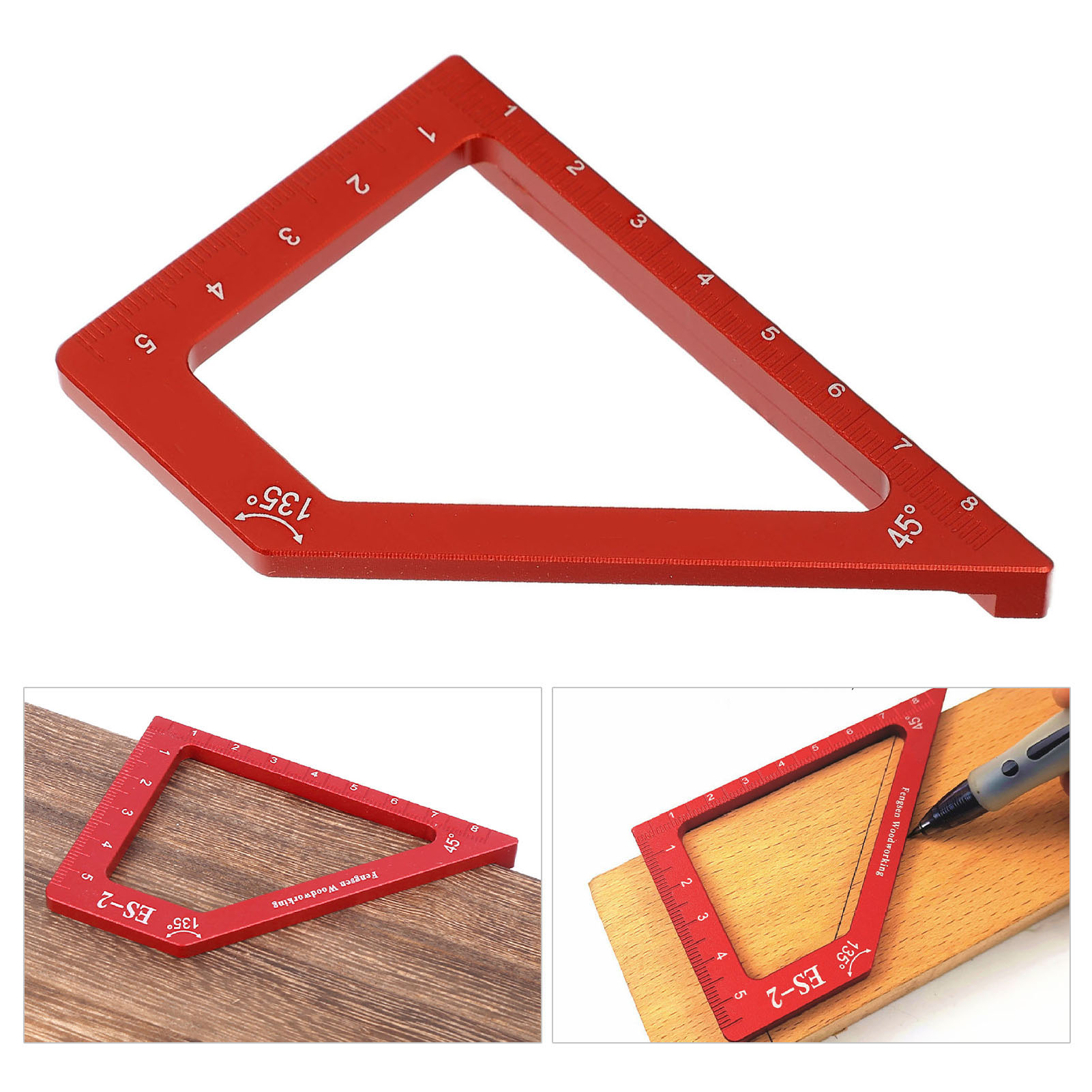 Es-2 Anreißlineal Aus Aluminiumlegierung Für Holzbearbeitung, 45°/90° Präzisions-messwerkzeug (metrisch)