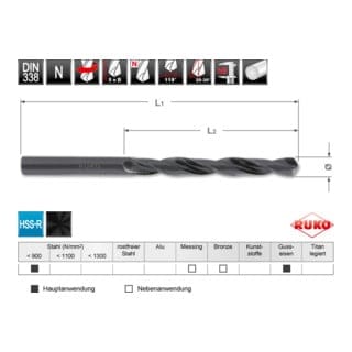 206042 hss Metall-Spiralbohrer 4.2 mm Gesamtlänge 75 mm rollgewalzt din 338 Zylinderschaft 2 s - Ruko