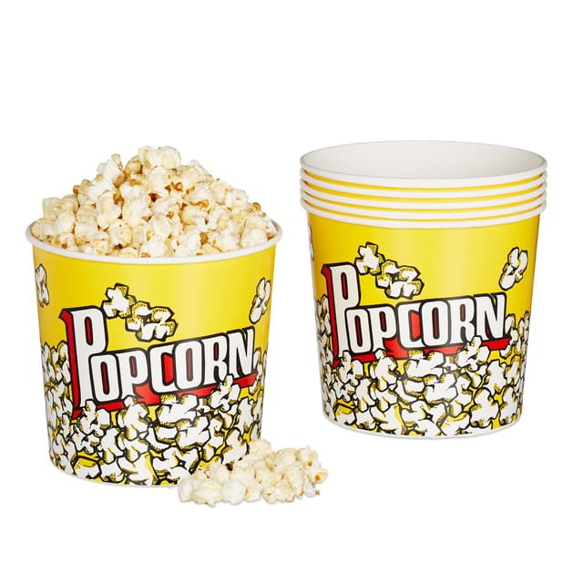 48 x Popcorn Eimer, Popcorn Behälter Kunststoff, Popcornkübel wiederverwendbar, 2,8 l, Retro Popcornbecher, gelb