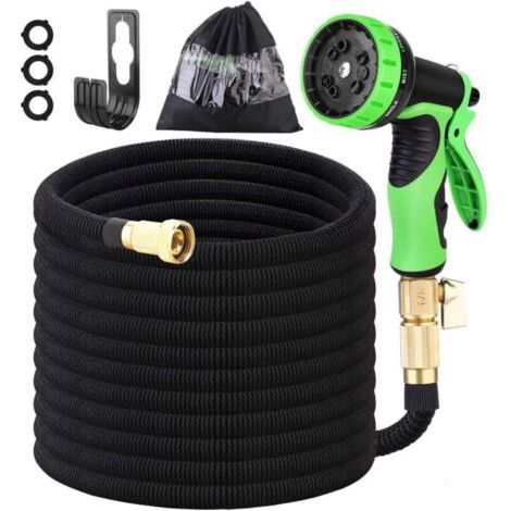 Tuyau D'Arrosage, Avec Pistolet Pulvérisateur À 10 Modes Et Connecteurs En Laiton Massif, Tuyau D'Arrosage Extensible Pour Jardin,vert - 25ft