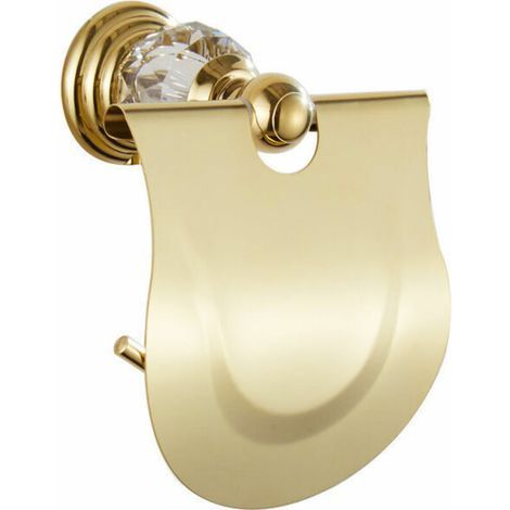 Porte Rouleau Papier Toilette Brillant Avec Rabat Et Distributeur Papier Wc Avec Couvrture Finition Or Fixation Murale En Métal Doré, Accessoirs Toilettes Salles De Bains