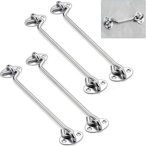 Lot De 4 Loquets À Crochet Et Œillet En Acier Inoxydable De 8 In Cm,crochet De Cabine Robuste Pour Portes, Portails, Fenêtres, Armoires,comprend Des Vis De Montage