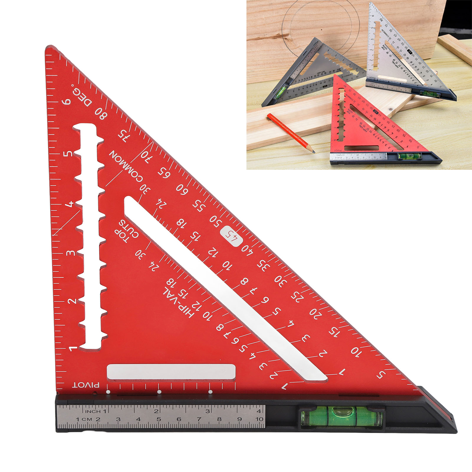 Hochpräzises Horizontales Dreiecklineal Aus Aluminiumlegierung Für Die Holzbearbeitung, Abnehmbares Dreieck, Rot.