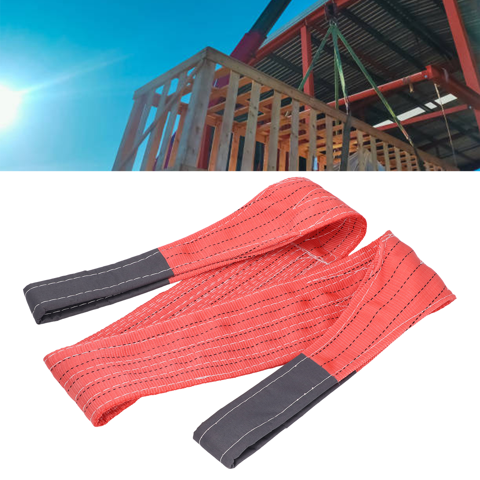 5t 2m Rotes Flachhebeband Aus Polyester Mit Doppelten Ösen Für Industriekrane