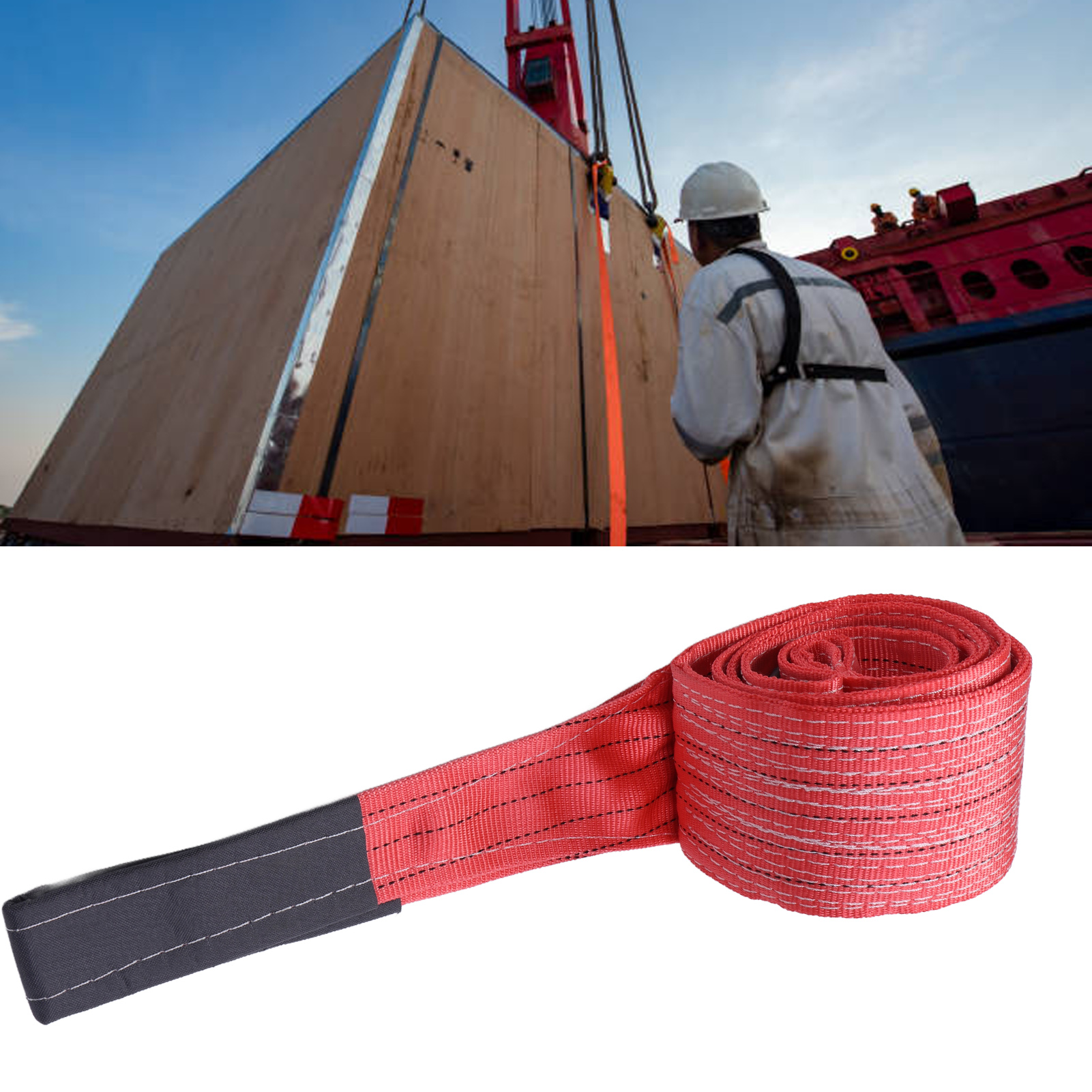 5t 4m Rotes Flachhebeband Aus Polyester Mit Doppelten Ösen Für Industriekrane