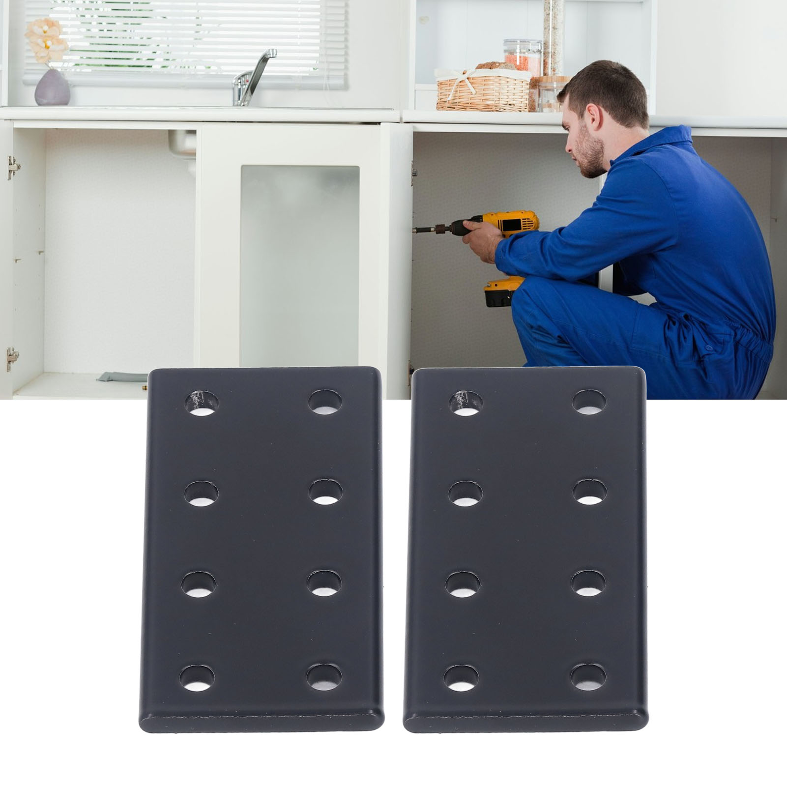 Schwarze Rechteckige Eckverbindungsplatte Mit 8 Löchern 2040-8, Aluminiumprofil, Ohne Schrauben Oder Muttern.