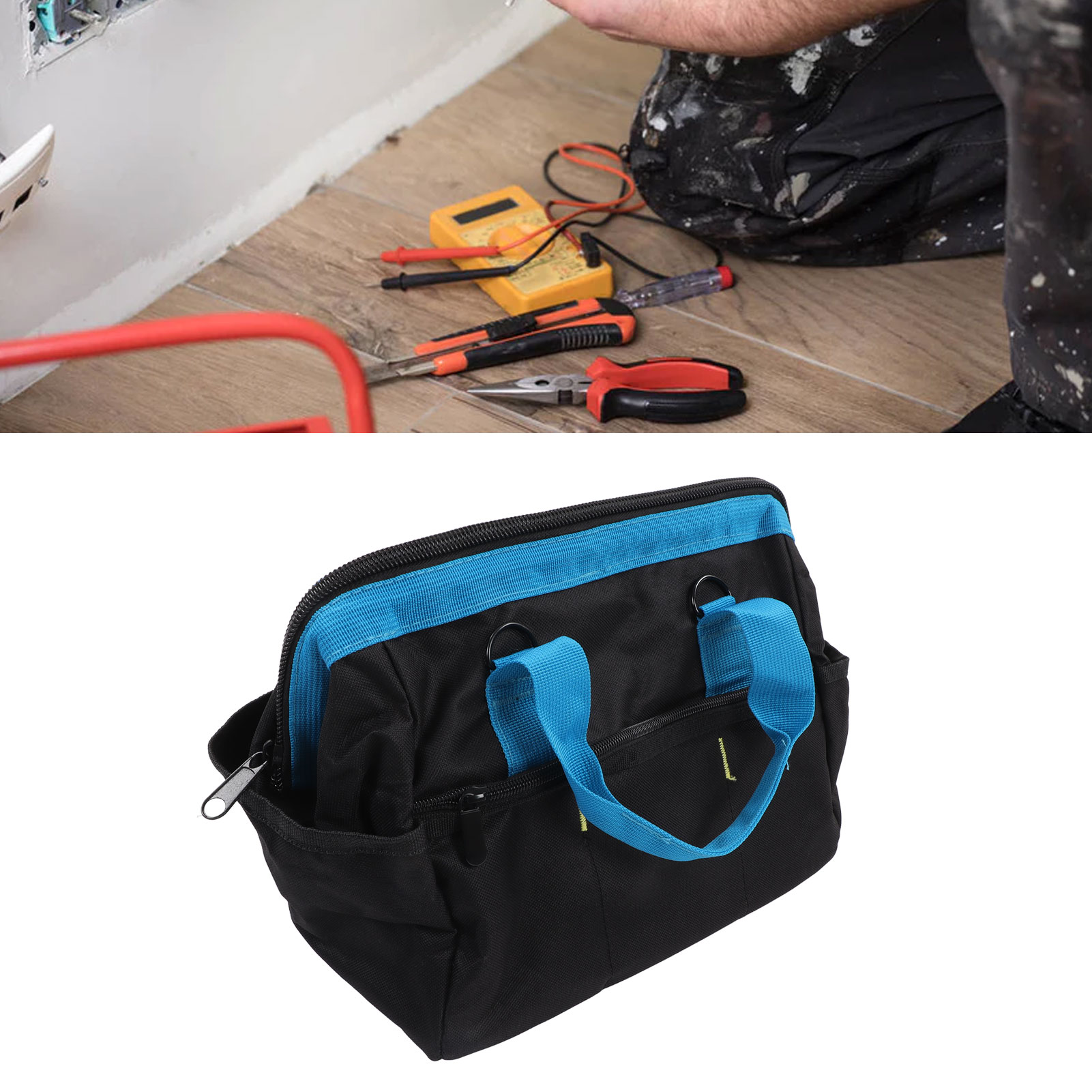 Dicke Und Strapazierfähige Werkzeugtasche Aus Oxford-gewebe, Multifunktional, Langlebig Und Faltbar, Für Elektrische Reparaturen, 14 Zoll.