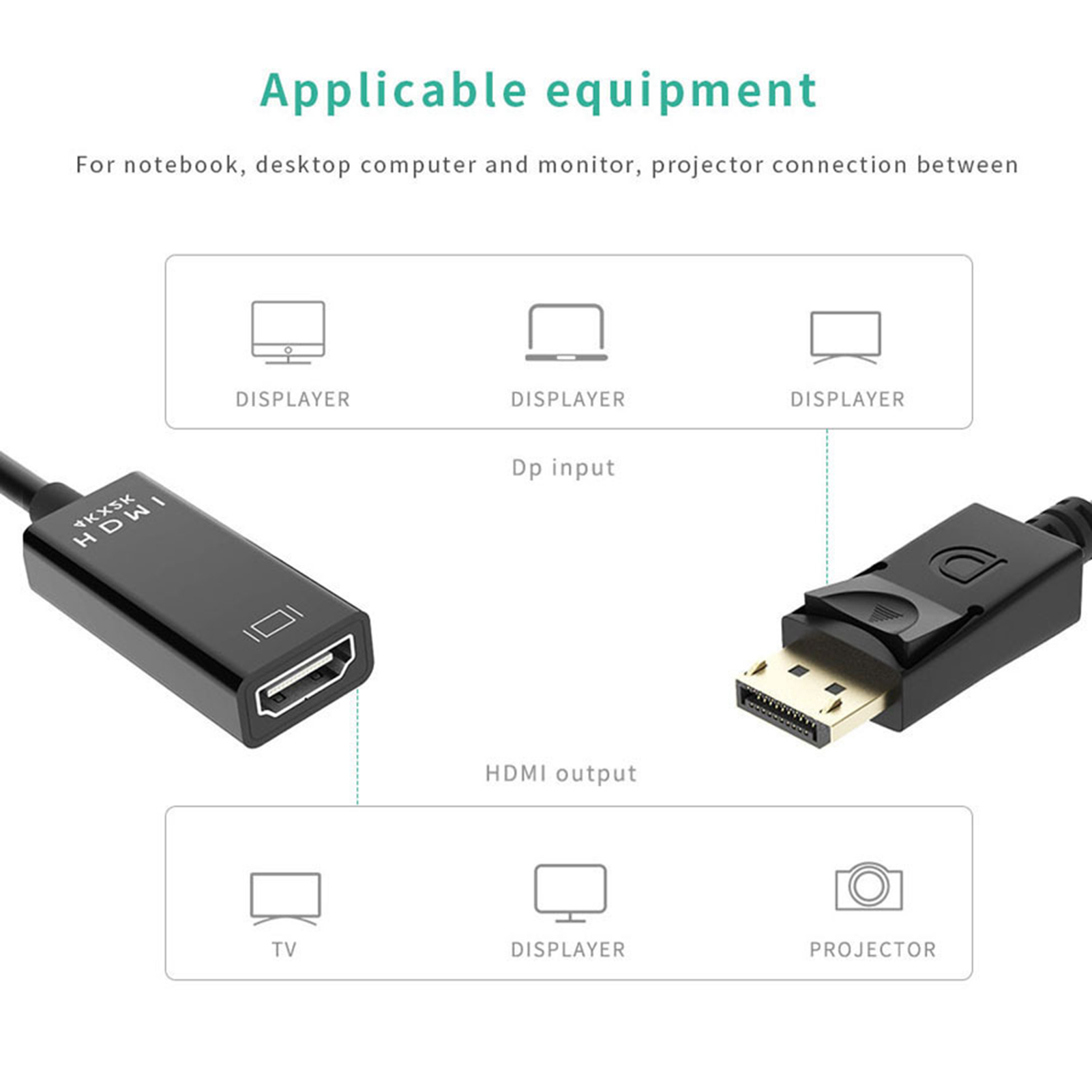 Großes Dp-zu-hdmi-adapterkabel (stecker/buchse), Kleiner Vergoldeter Dp-zu-hdmi-4k-1080p-adapter.