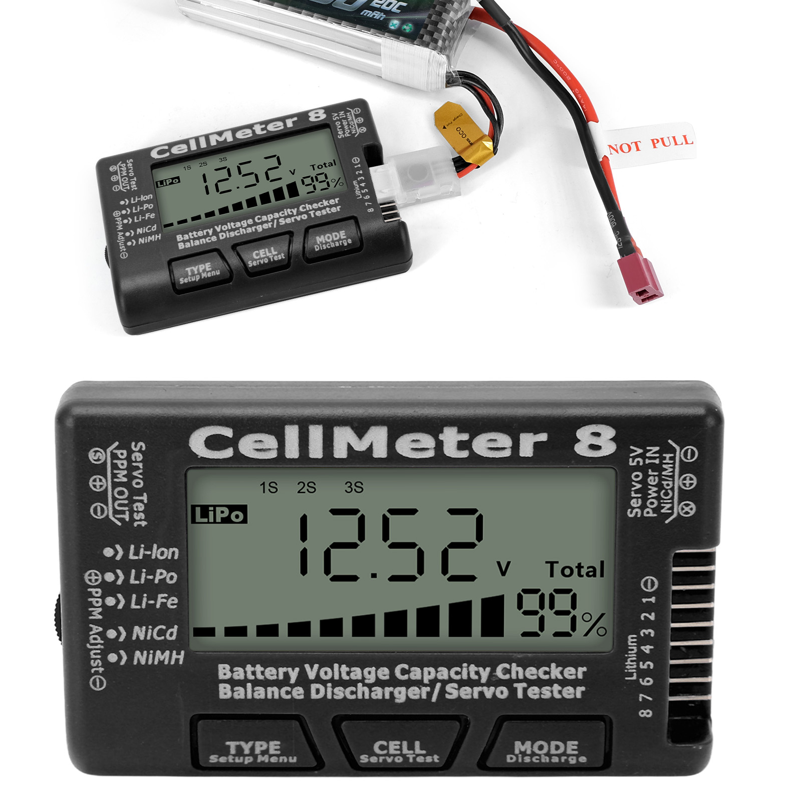 Batterieprüfgerät, Balancerentlader, Servotester, Schwarz