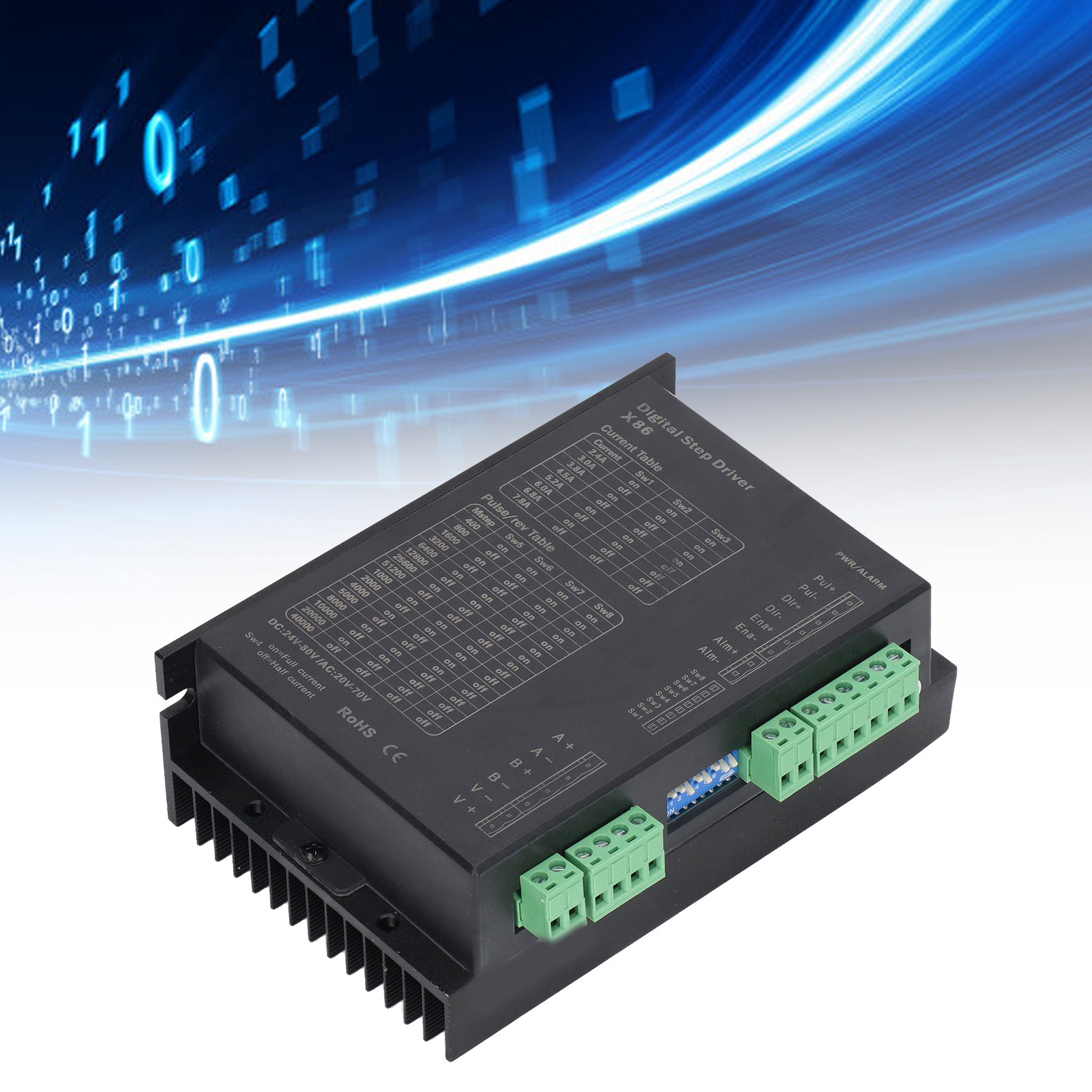 Schrittmotortreiber, Zweiphasensteuerung, Dc2480v/ac2070v, 2,47,8a, Auflösung 40051200 Schritte/umdrehung, Kompatibel Mit Nema 56, 60, 86 Und 110 Mm Schrittmotoren.