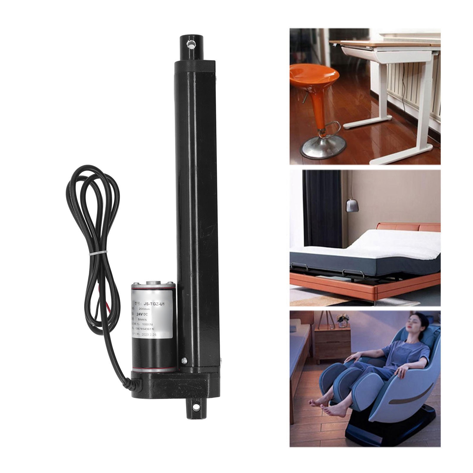 Elektrischer Stellantrieb Js-tgz-u1 1000 N, Metallgetriebe, 200 Mm 24 V Schwarzer Stellantriebsmotor, Stellantrieb Für Massagesessel, Stellantrieb + Fernbedienung