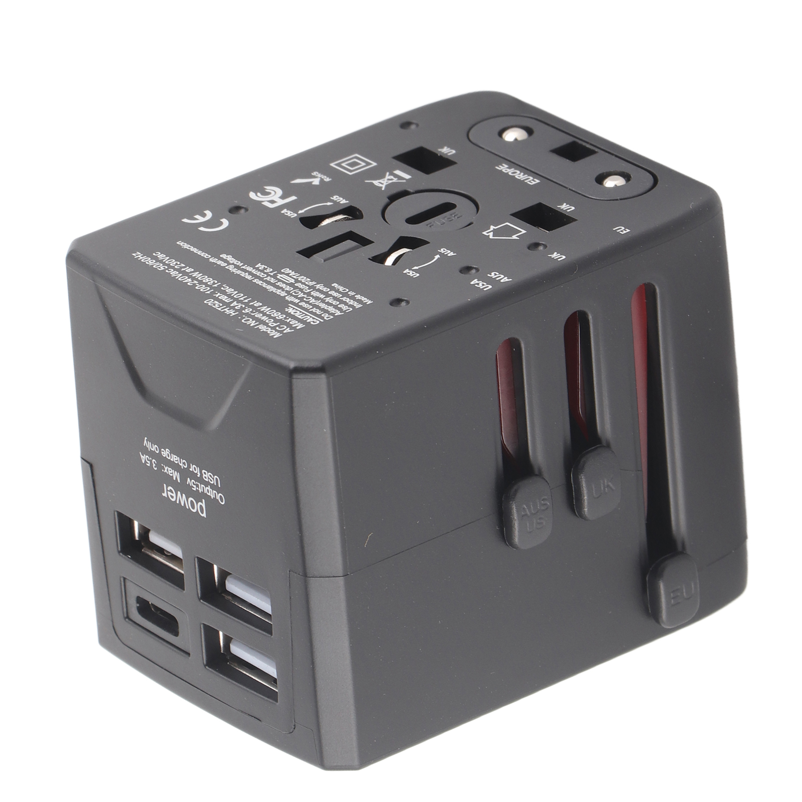 Neuer Universal-reiseadapter Mit 4 Multifunktionalen Usb-anschlüssen (großhandel) 3 Usb + Typ-c Schwarz