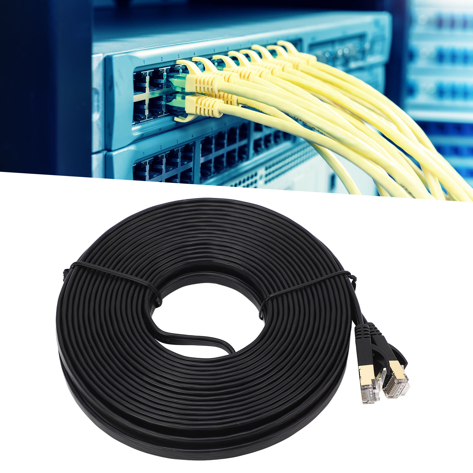 Cat7 Flaches Netzwerkkabel, Schwarz, 10 Meter, Highspeed 10 Gigabit