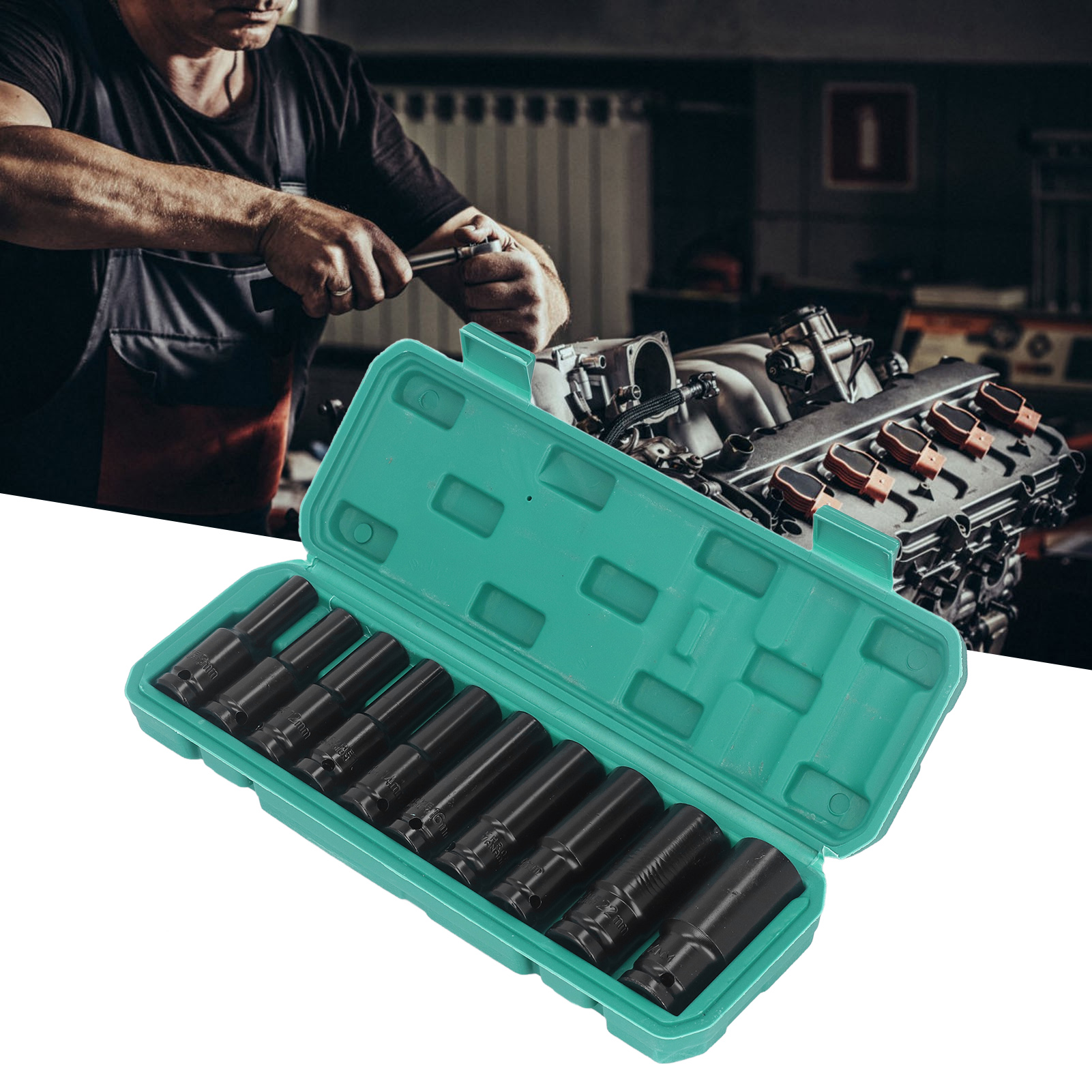 Set Mit 10 Zubehörteilen Für Elektroschrauber Mit Verlängerten Stecknüssen, Set Mit Verlängerten Stanzstecknüssen Für Kfz-reparaturwerkzeugmaschinen (8-24 Mm)