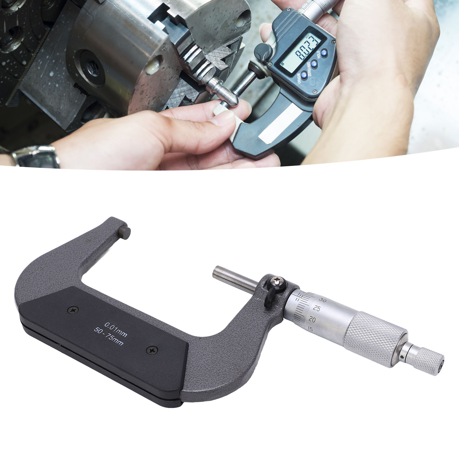 Außenmikrometer, Mikrometerschieber, Dickenmessgerät, Für Industrielle Und Gewerbliche Anwendungen, Messbereich 50-75/0,01 Mm.