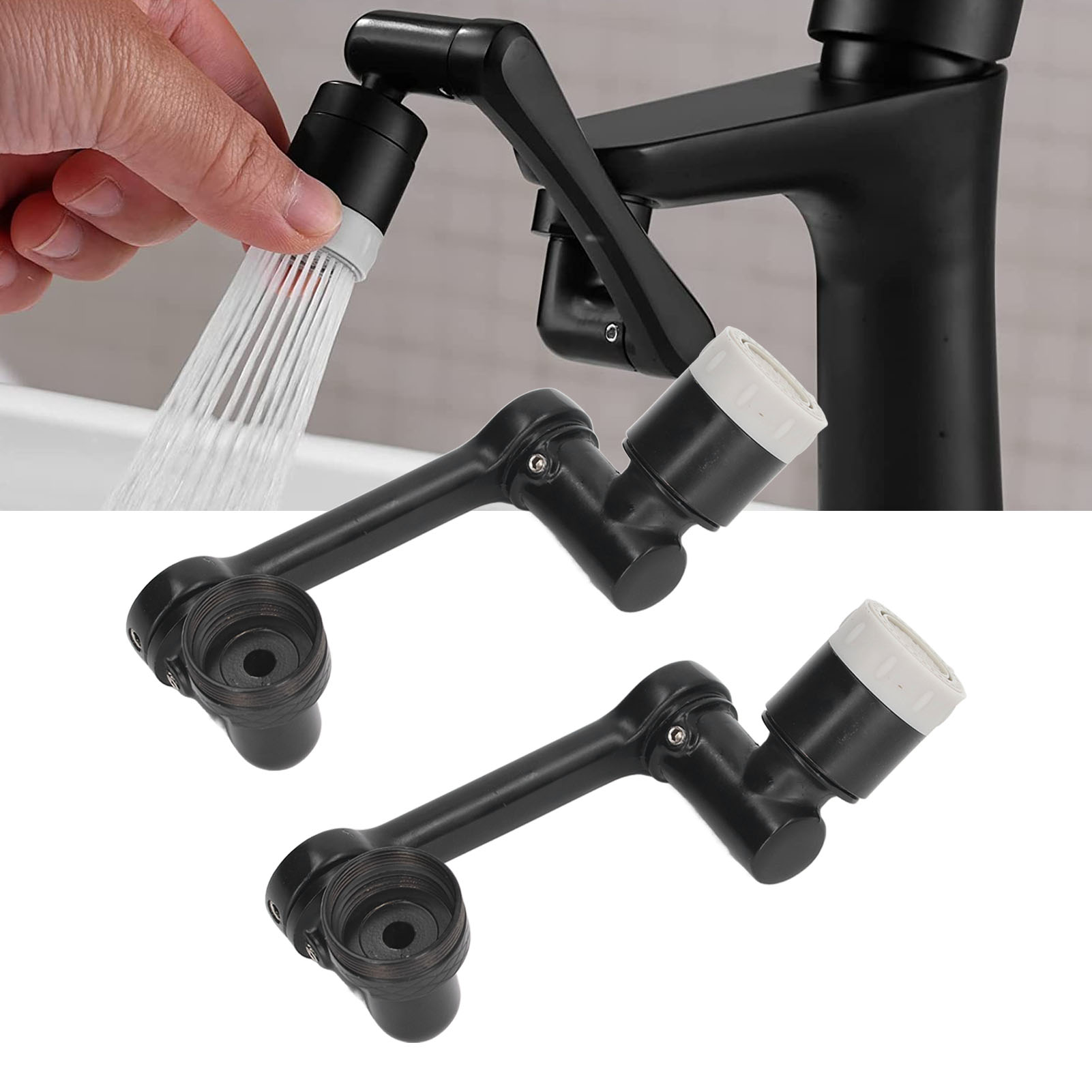 2 Sätze Wasserhahnverlängerungen, 1080-grad-universal-waschtischbelüfter, Multifunktionale Drehbare Wasserhähne, Roboterarme, Dualmodus, Schwarz.
