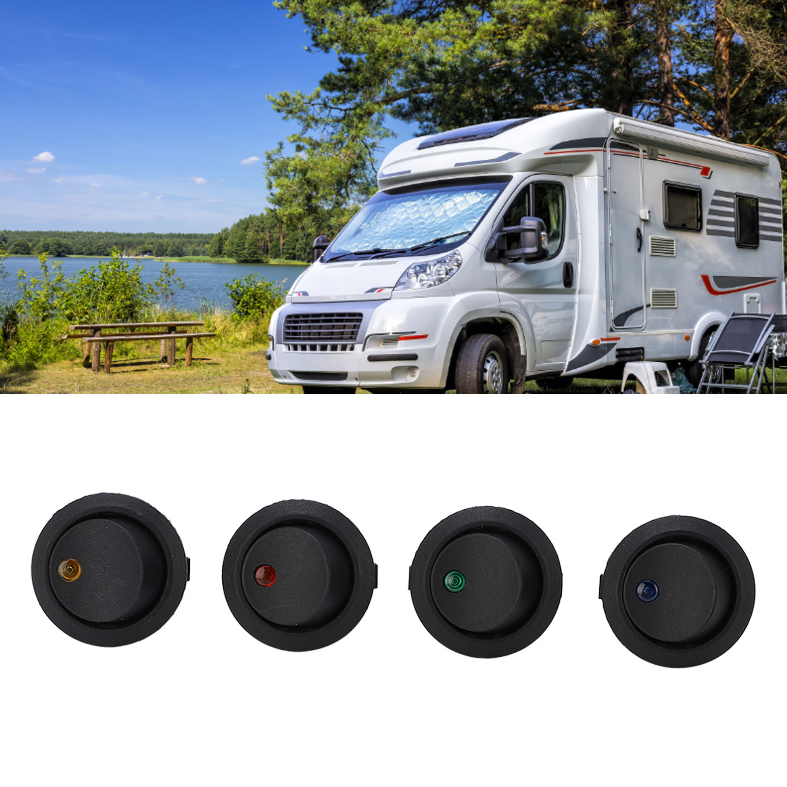 Packung Mit 20 Runden Katzenaugen-kippschaltern, 12 V, 12-v-netzschalter Mit Kontrollleuchte, 3 Pins, 2 Steckplätze