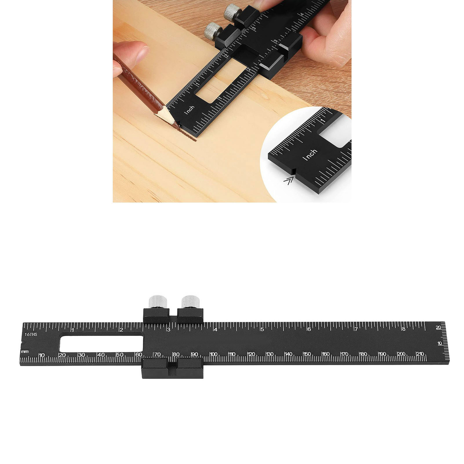 T-förmiger Markierungslineal Aus Aluminiumlegierung Für Die Holzbearbeitung, Messlineal Für Die Holzbearbeitung, 20 Cm (8 Zoll)