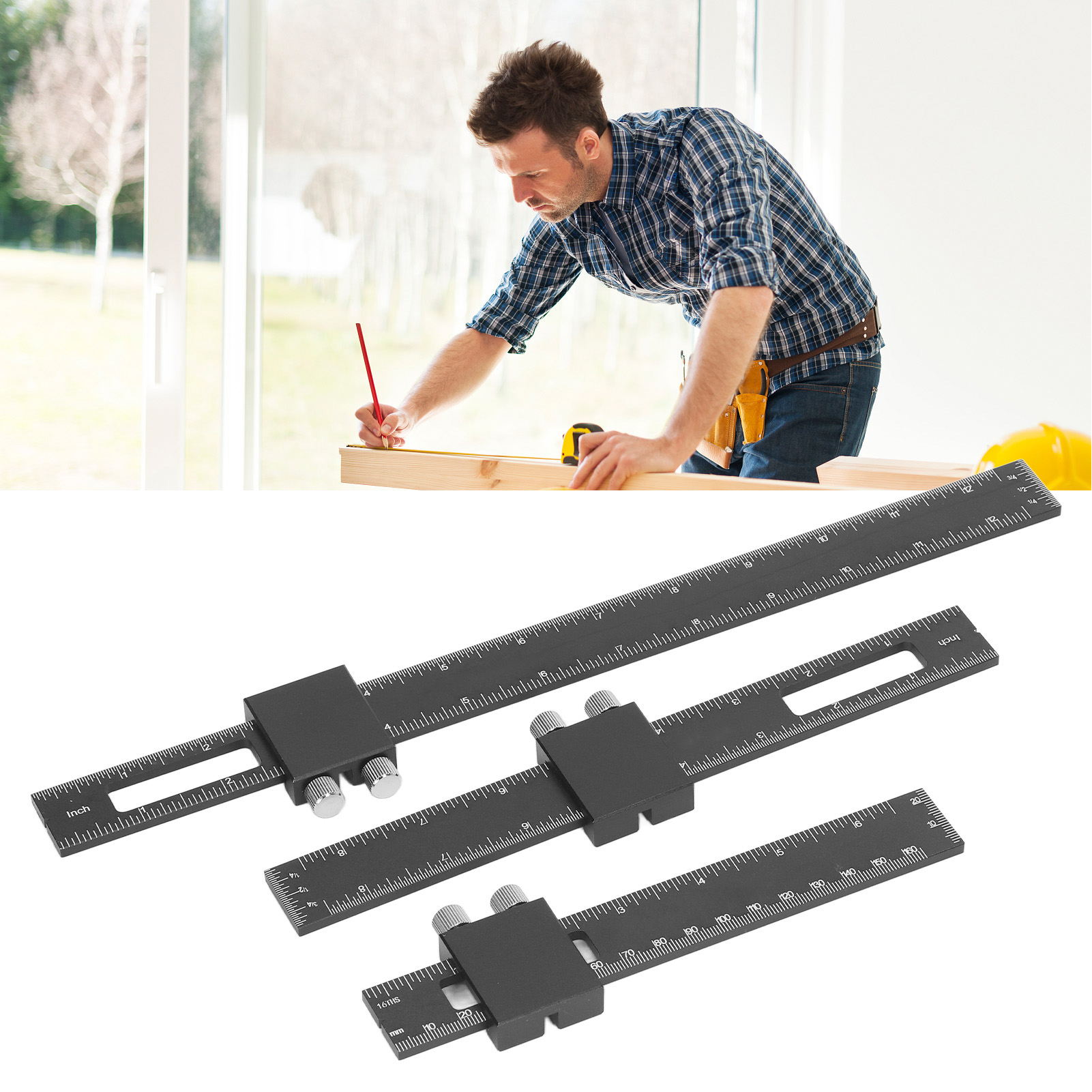 Set Mit 3 Zoll-markierungslinealen Für Die Holzbearbeitung, T-winkel Aus Aluminiumlegierung, Holzbearbeitungslehren, T-winkel