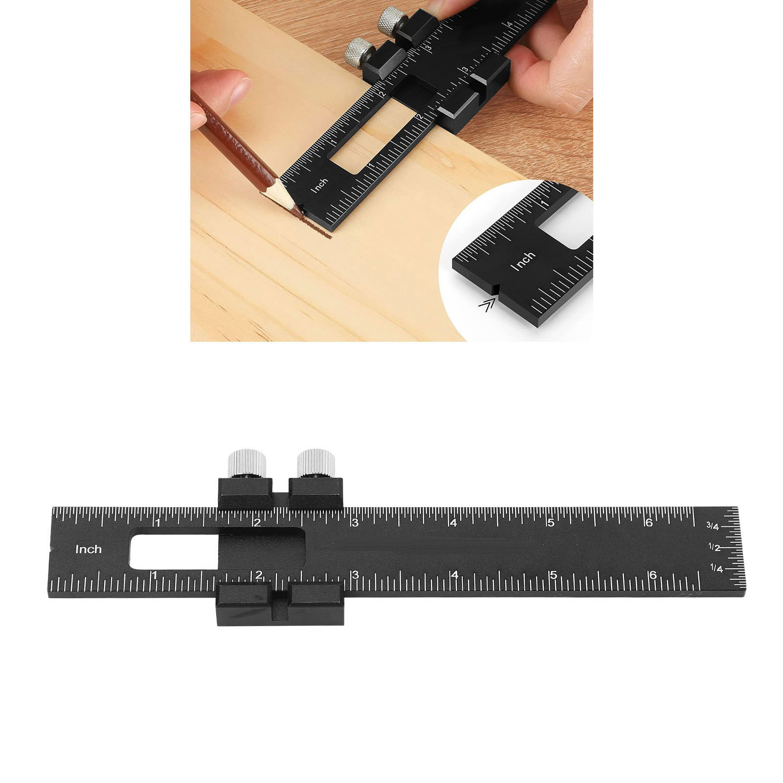 1 T-förmiger Markierungslineal Aus Aluminiumlegierung Für Die Holzbearbeitung, Messlineal Für Die Holzbearbeitung, 15 Cm (6 Zoll)