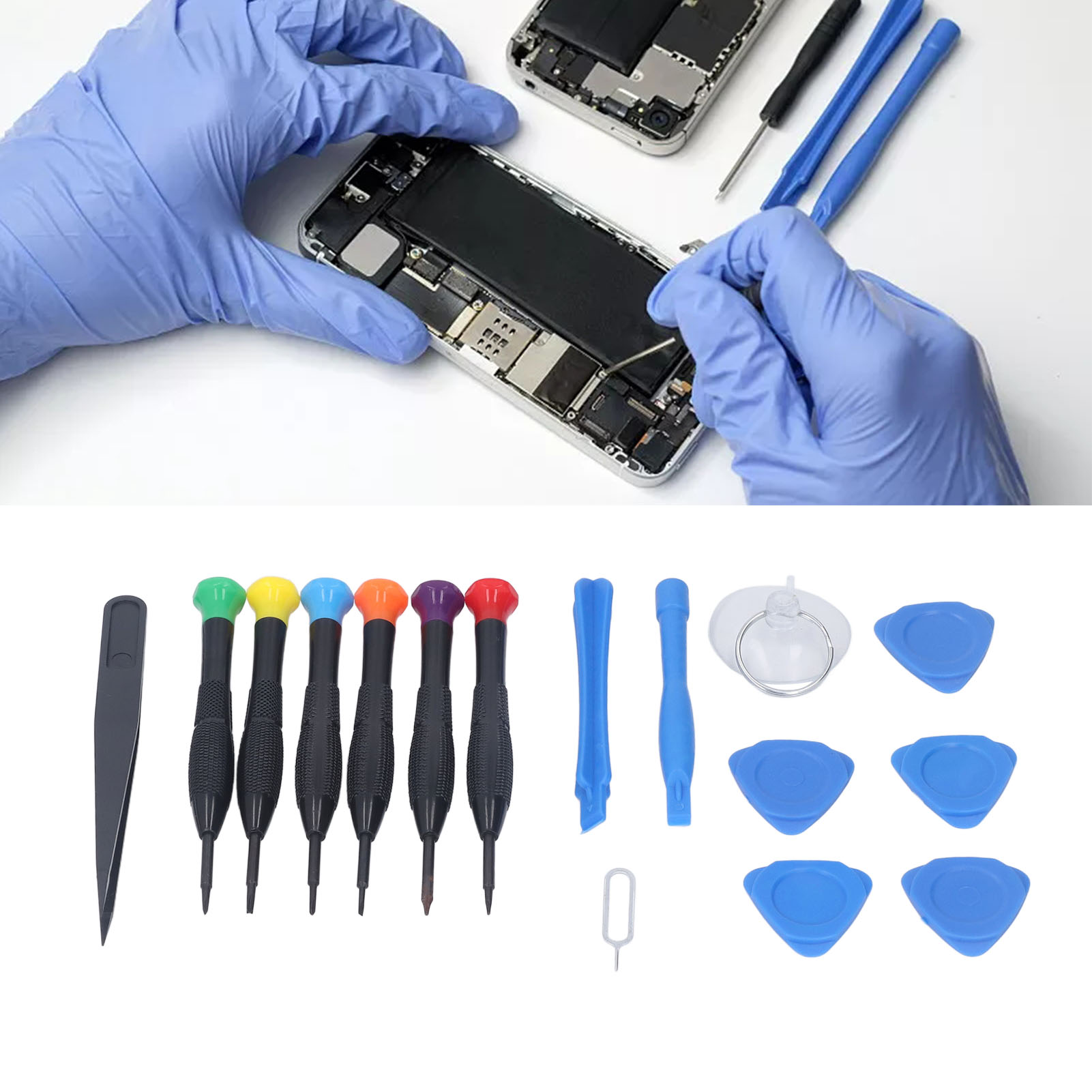 16-teiliges Set Inklusive Schraubendrehern, Hebelwerkzeugen Und Saugnäpfen Für Die Reparatur Von Elektronikgeräten