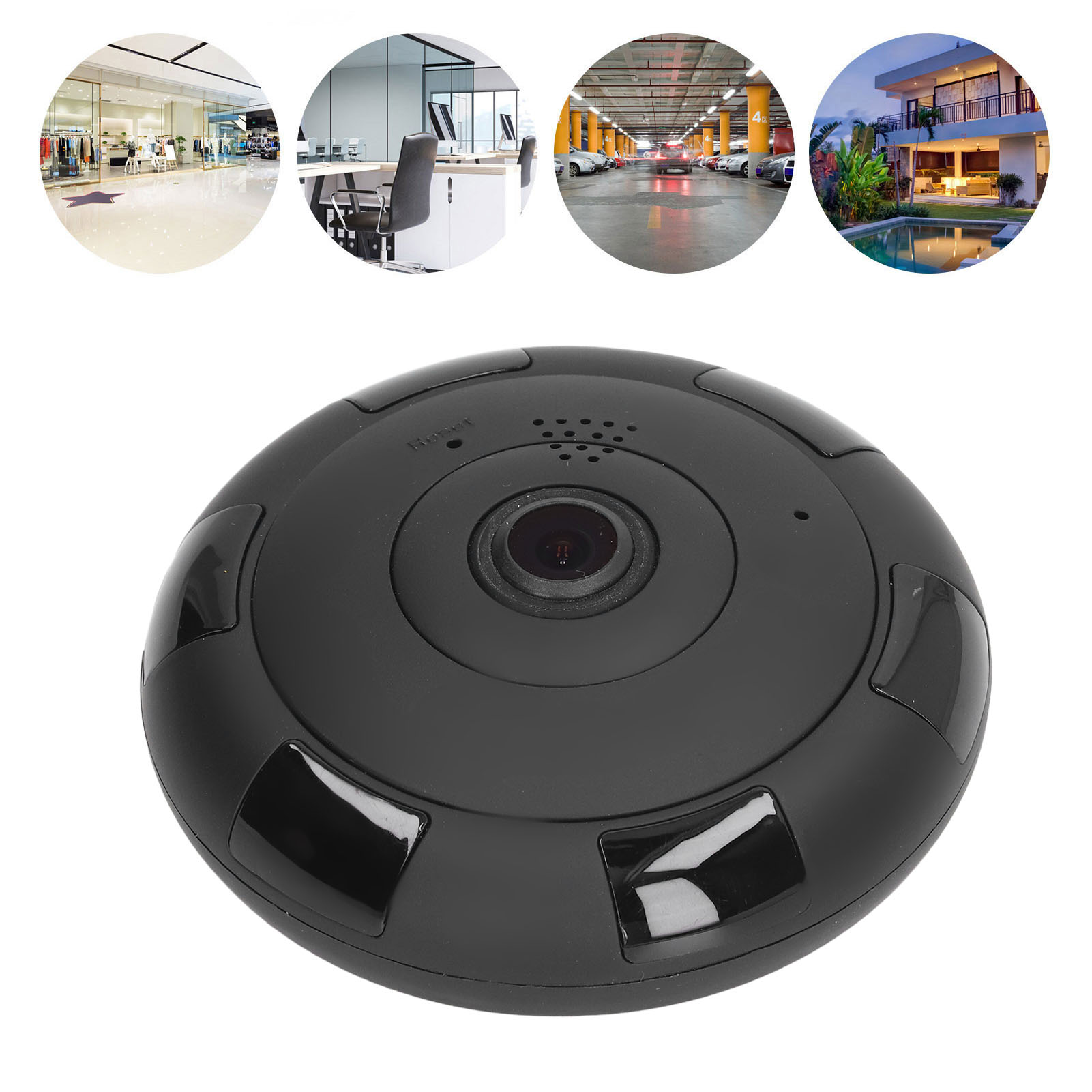 3d 1080p Kabellose Panorama-ip-kamera Mit 360°-nachtsicht, Europäischer Standard 100–240 V, Schwarz