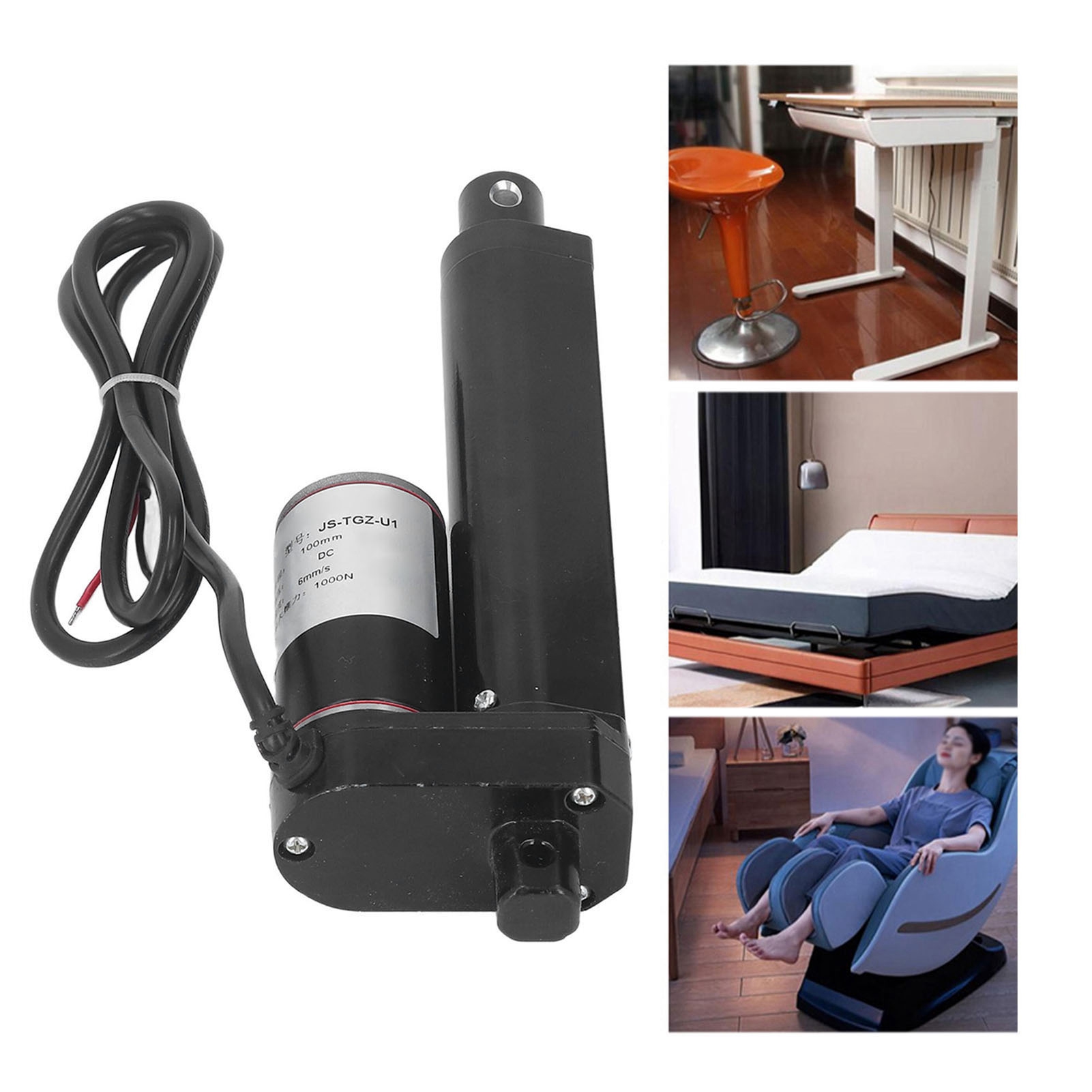 Schwarze Elektrische Schubstange Js-tgz-u1 24v 1000n Für Massagesessel, 100 Mm Schubstange + Fernbedienung