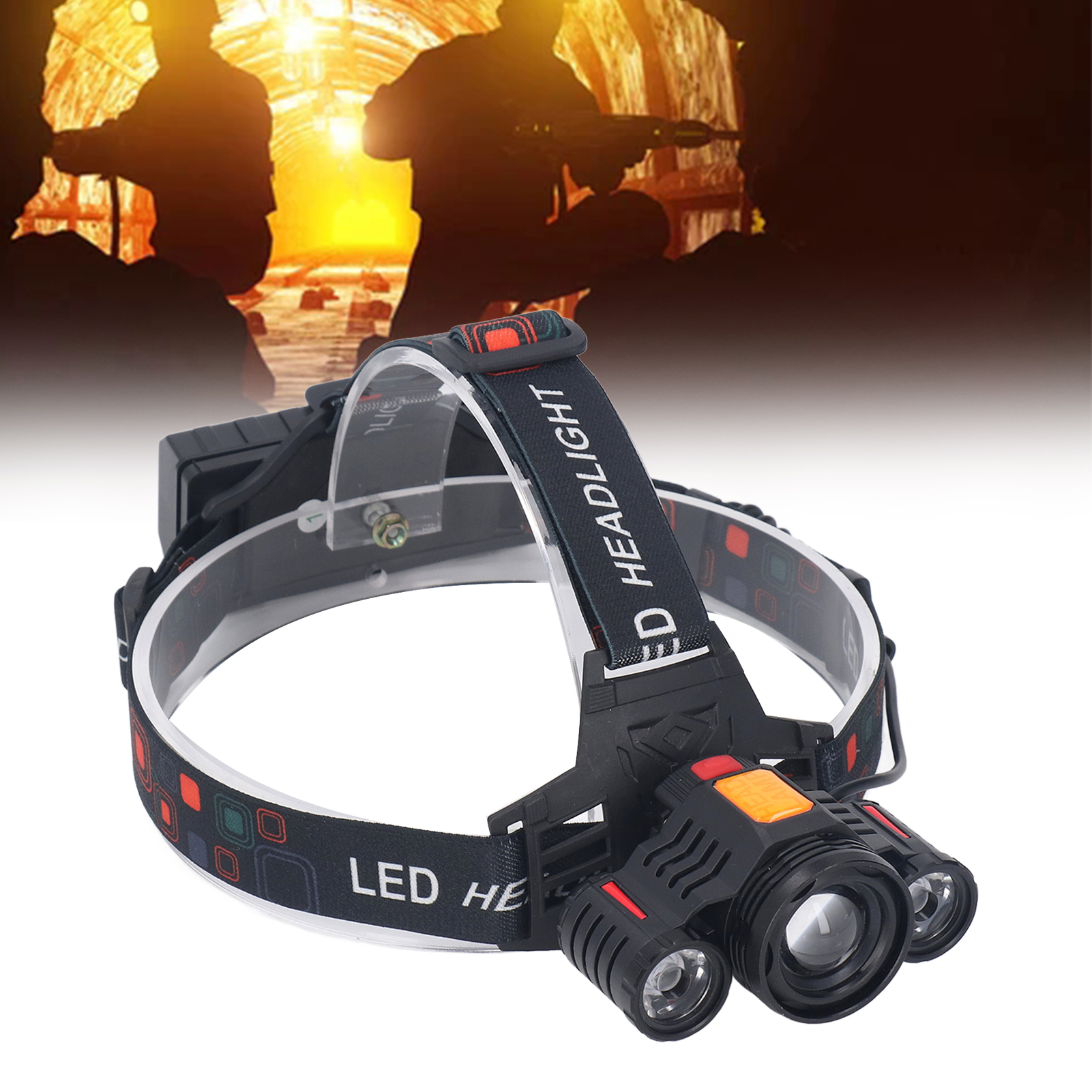 Schwarze Dreiflammige Stirnlampe Td00608 Mit Elektronischem Display, Neuem Rucksack, Intelligentem Usb-ladeanschluss, Outdoor-arbeitsstirnlampe Mit Großer Reichweite