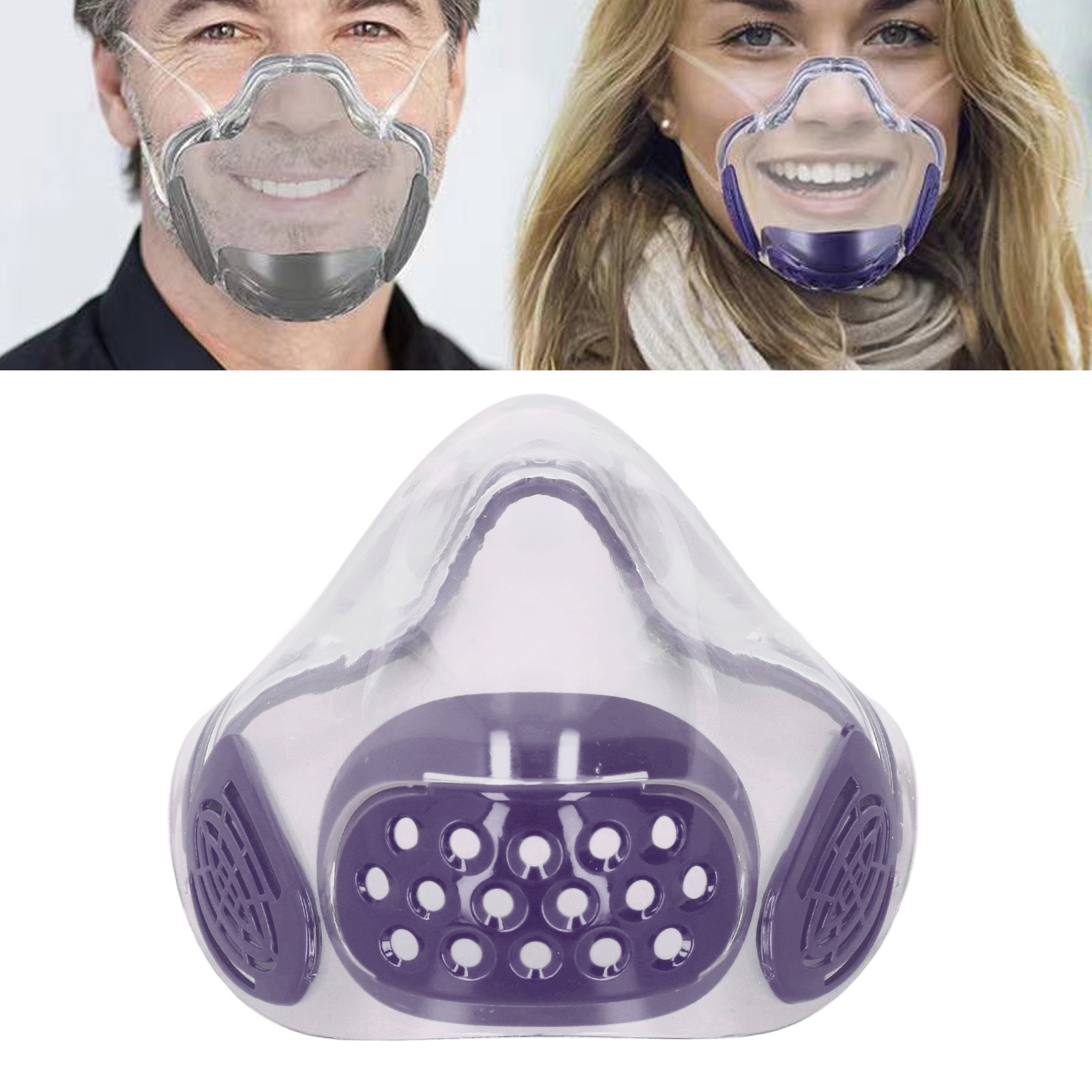 Beschlagfreie Lippenlesemaske, Transparente Polycarbonat-schutzmaske, Spritzwassergeschütztes Schutzvisier, Beschlagfreies Transparentes Visier, Geeignet Für Erwachsene Und Lehrer, Lila.