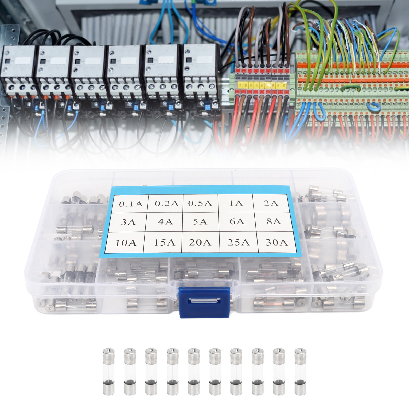 Musterbox Mit 150 Glassicherungen, 5 X 20 Mm, 15 Sicherungstypen Von 0,1 A Bis 30 A