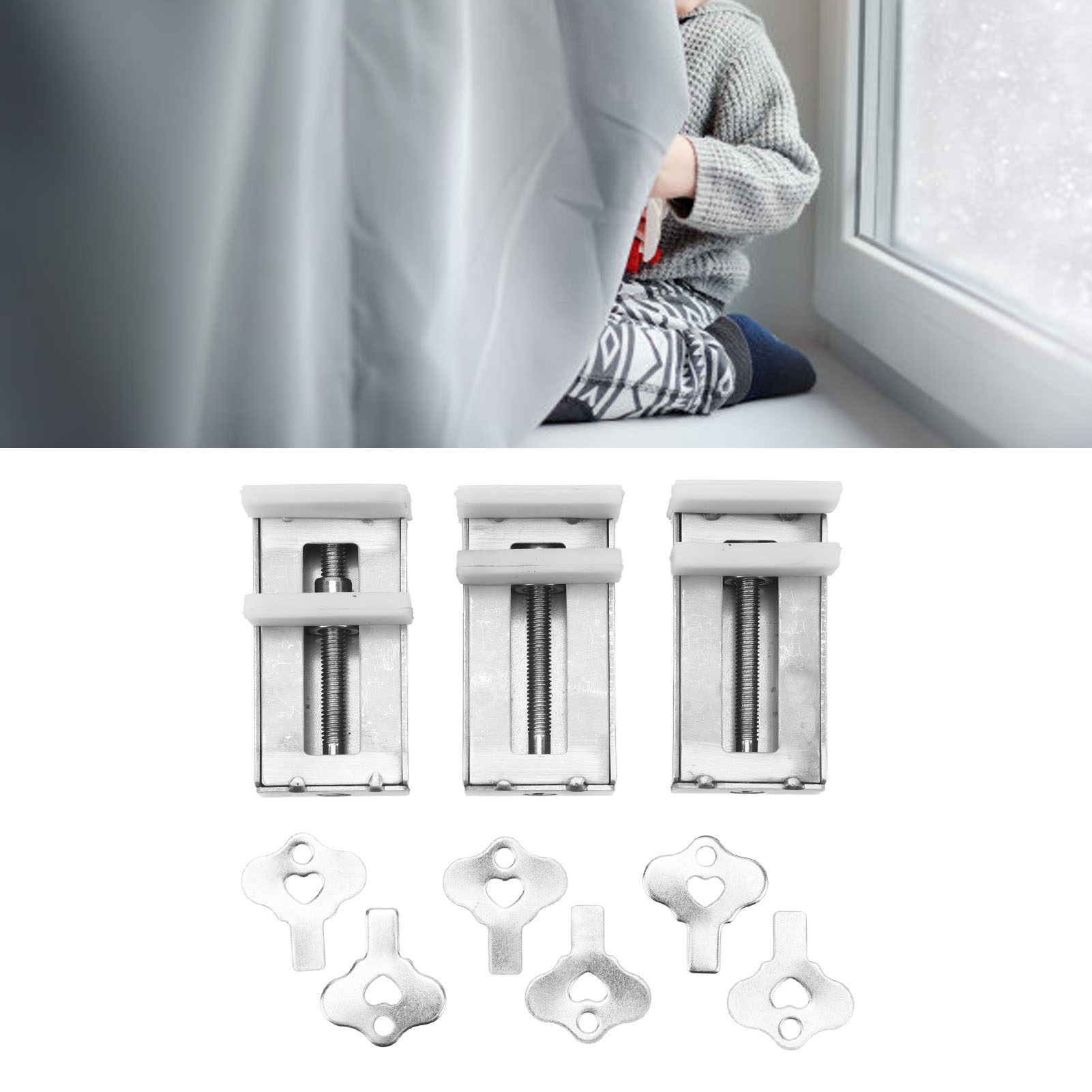 3-teiliges Fensterverriegelungsset (kein Bohren Erforderlich, Fensterbegrenzer Aus Edelstahl, Diebstahlsicherung, Kindersicherung, Einklemmschutz)