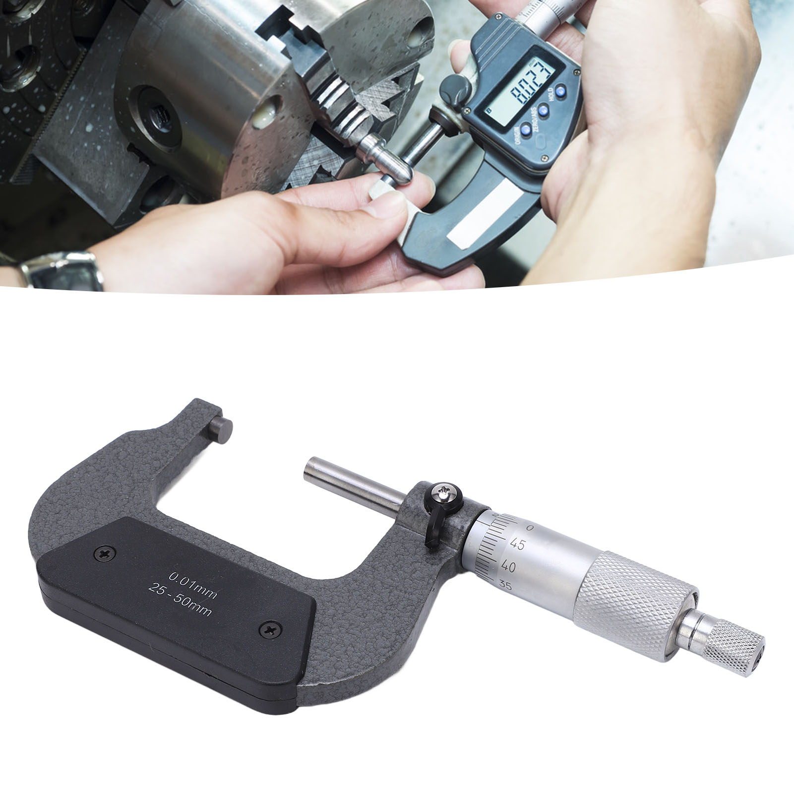 Außenmikrometer, Mikrometer-messschieber, Dickenmessgerät, Für Industrielle, Schulische Und Betriebliche Anwendungen, Messbereich 25-50/0,01 Mm.