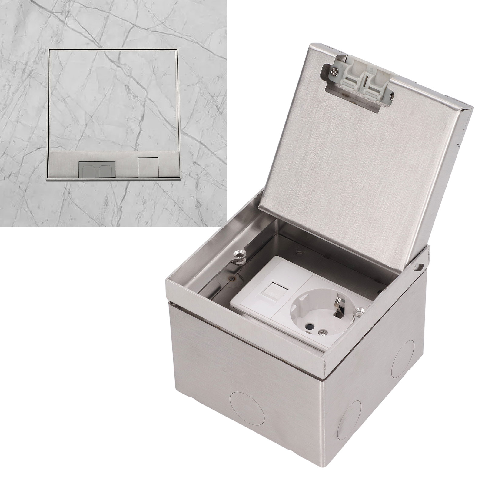 Versenkte Edelstahl-bodensteckdose, Marmoroptik, Gemäß Europäischen Normen, Für Computernetzwerkkabel (250 V Ac).