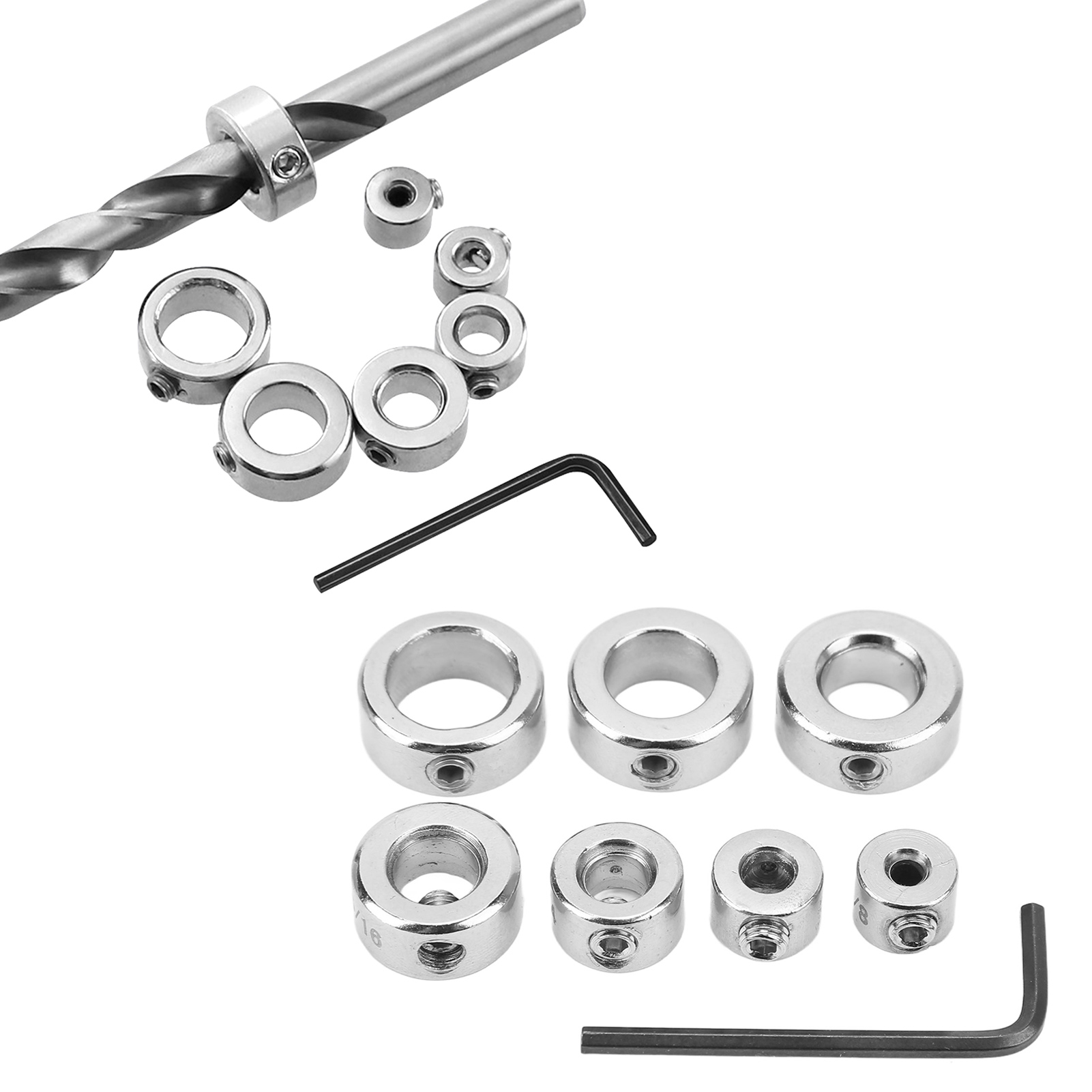 Set Mit 8 Zoll-bohrern, Anschlagringen, Spiralbohrlehren, Werkzeugen Zur Bohrtiefeneinstellung Und Anschlagbefestigungswerkzeugen Für Die Holzbearbeitung