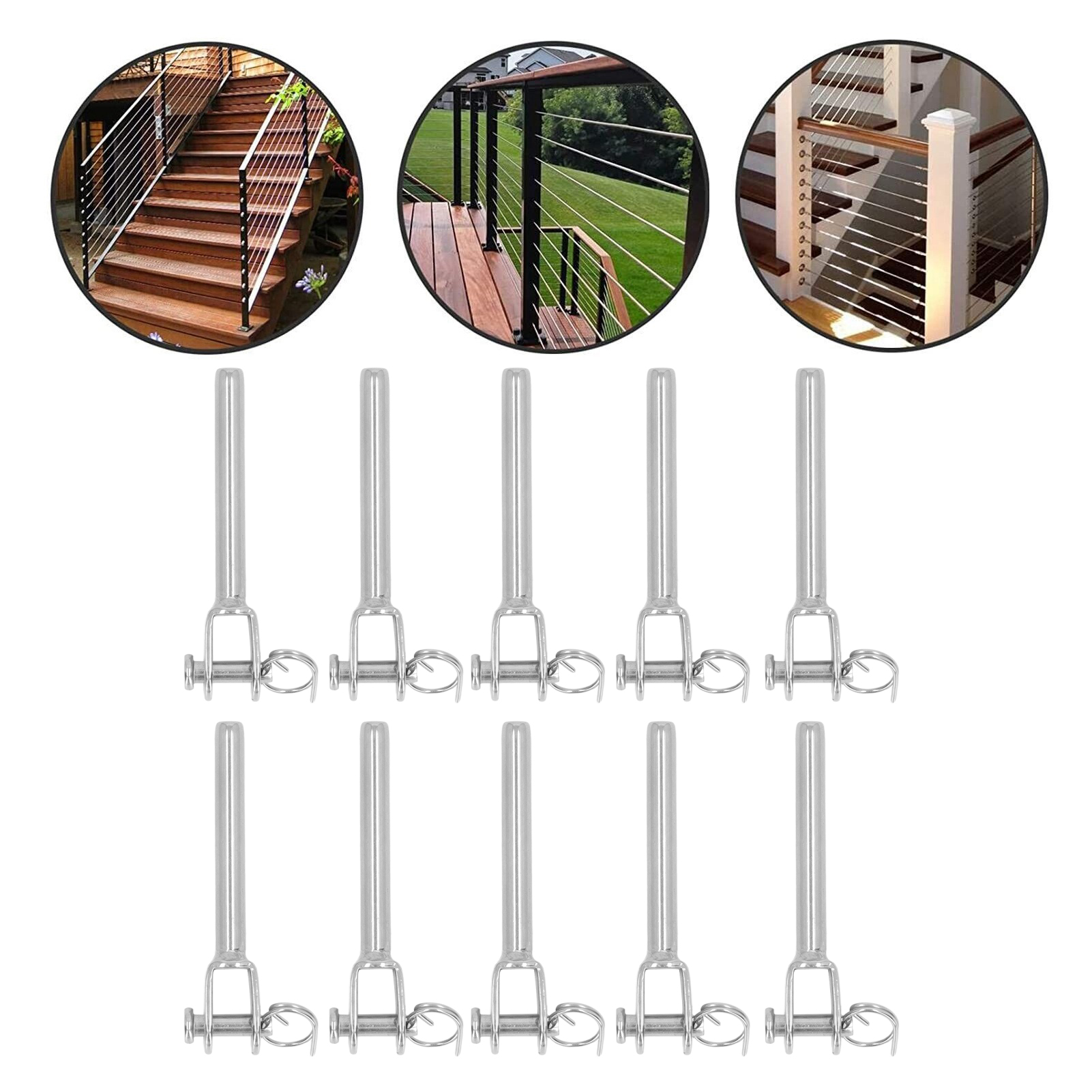 Packung Mit 10 Gabelverbindern Aus 3 Mm Edelstahl Für Gerade Stangen, Kabelzubehör, Zugverriegelung