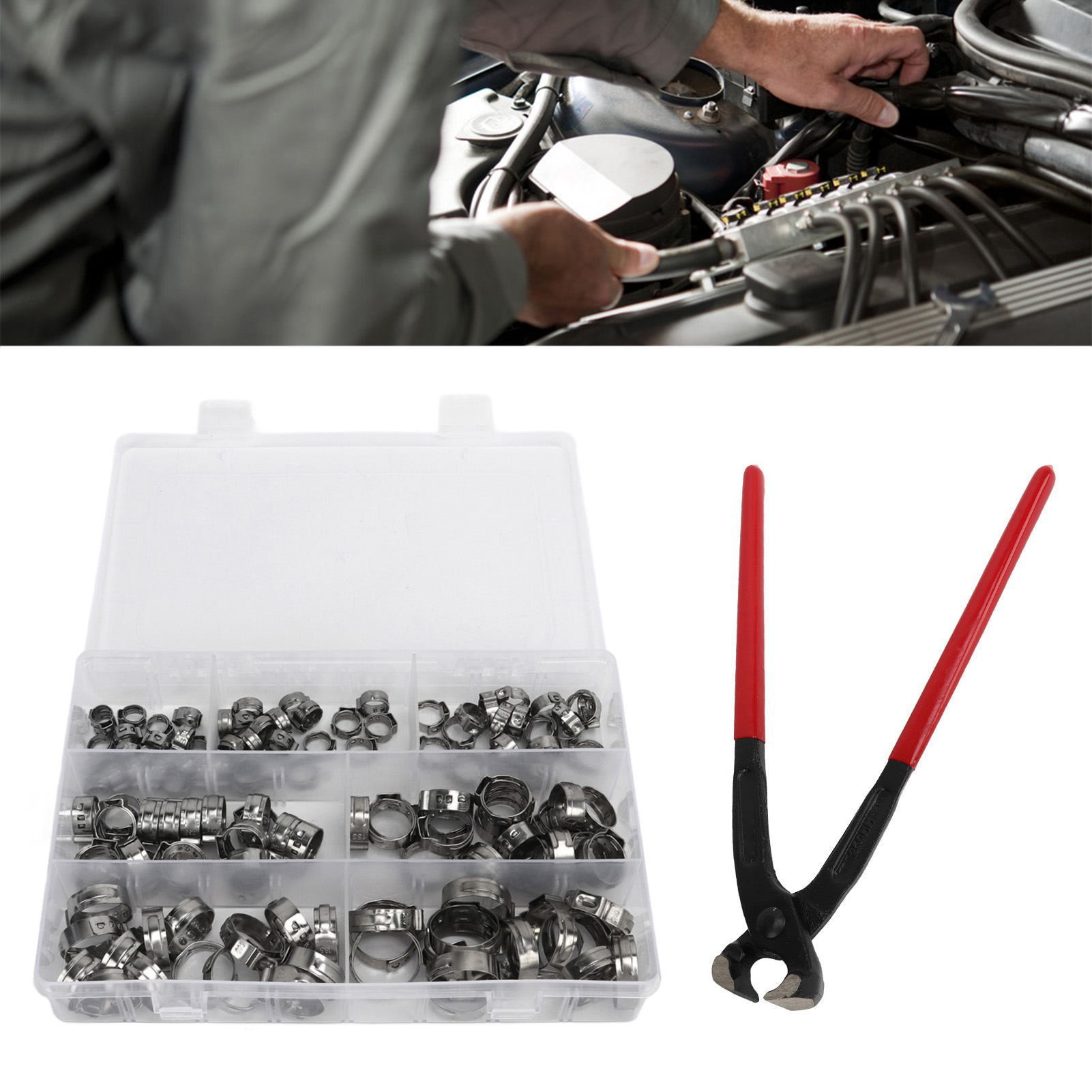 130-teiliges Schlauchschellen-set Aus Edelstahl 304 Mit Einzelohren + Schlauchschellenzange +